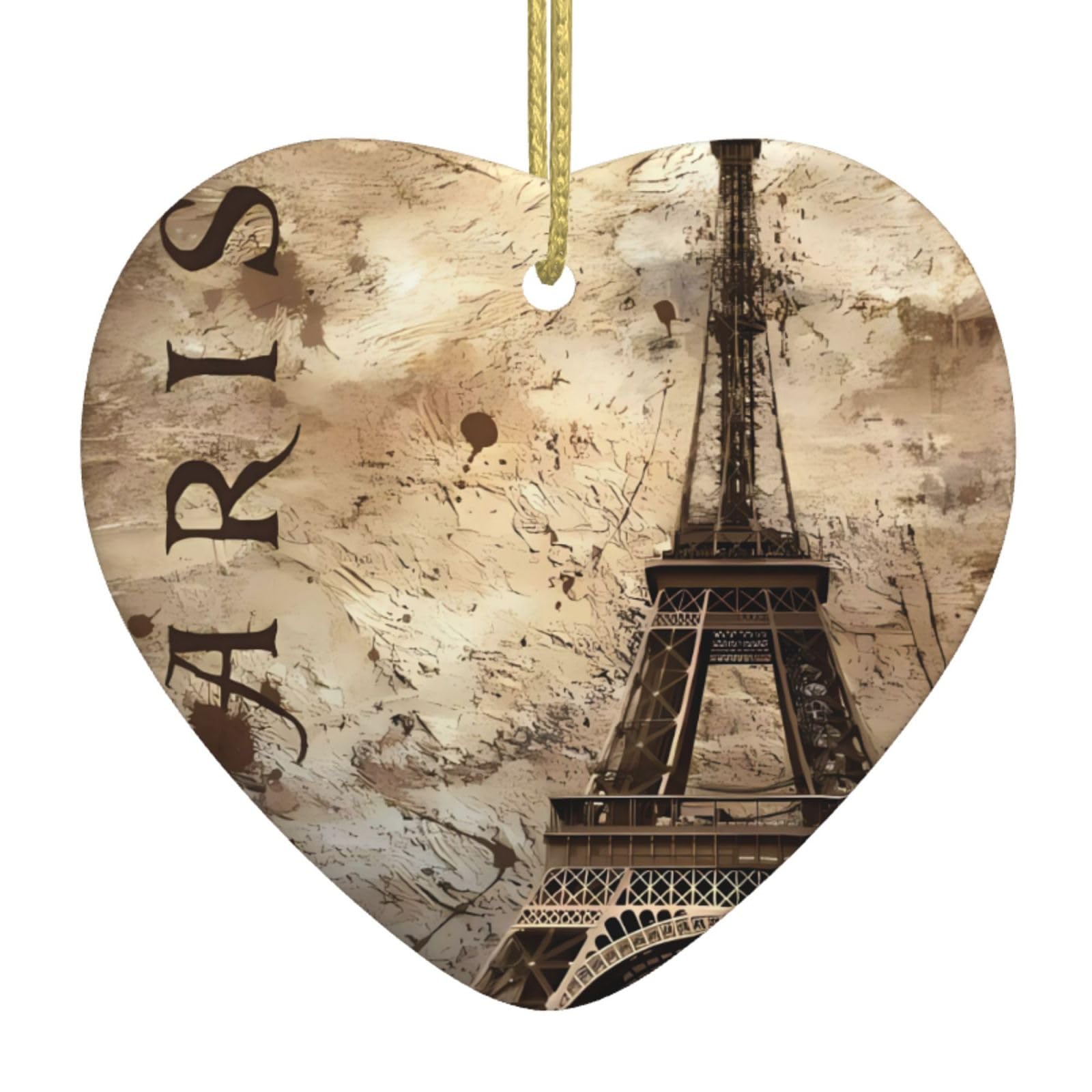 Winwon White Paris Eiffel Tower Print Personalised Christmas Bauble, Ceramic Christmas Hanging Ornament, Christmas Tree Decoration For Boyfriend Girlfriend Wife Xmas Gifts