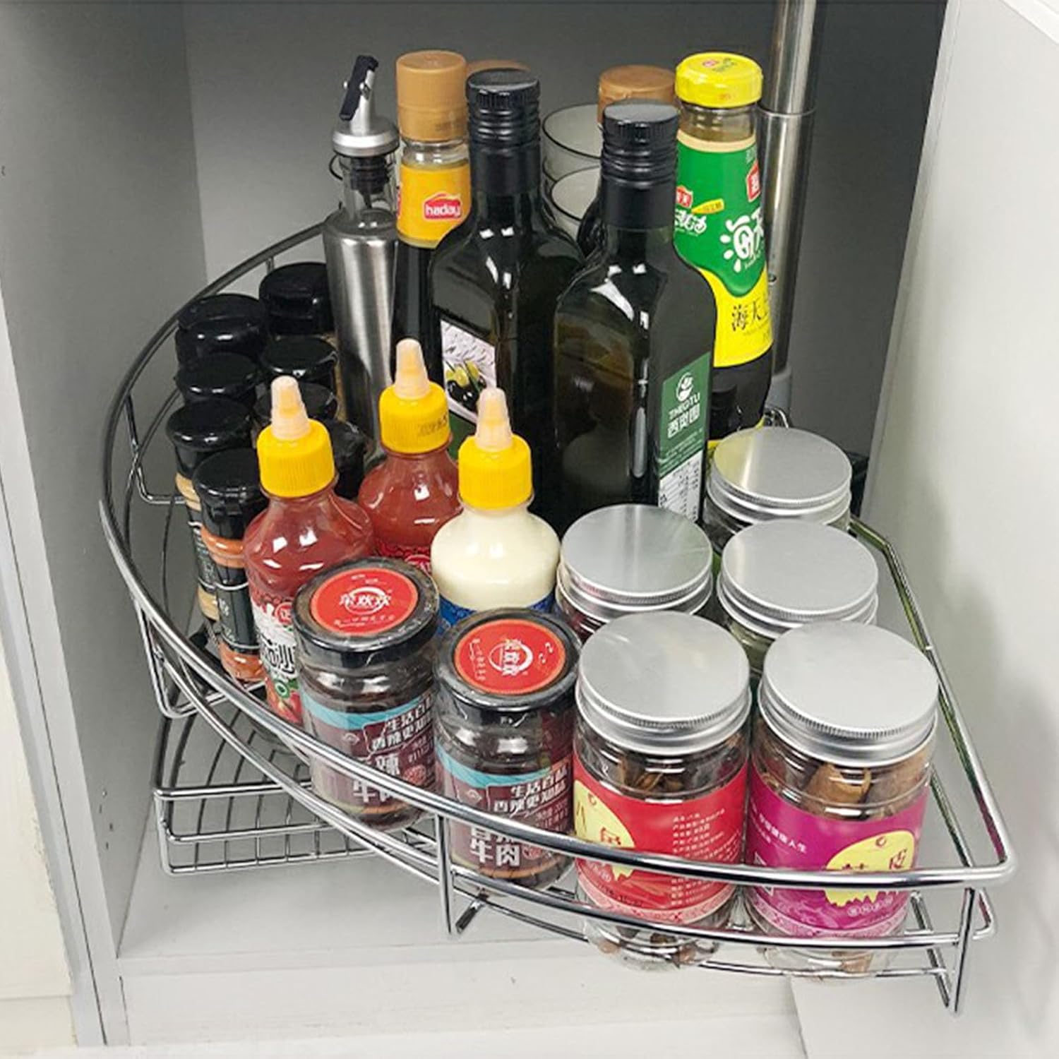 AHDFY Blind Corner Pull Out, Rotating 2 Tier Dish Rack Storage