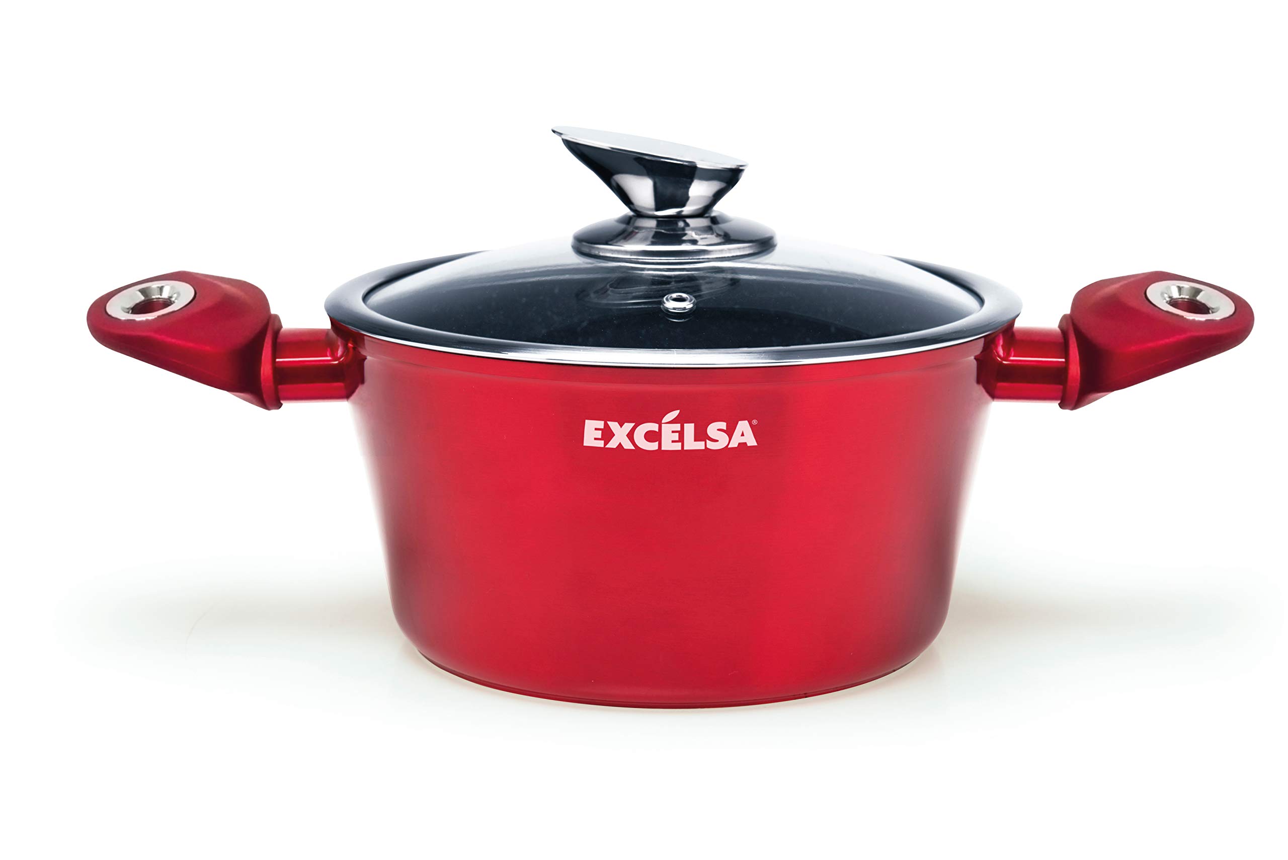 Excelsa Phoenix nieprzywierająca patelnia do duszenia z 2 uchwytami, aluminium, czerwona