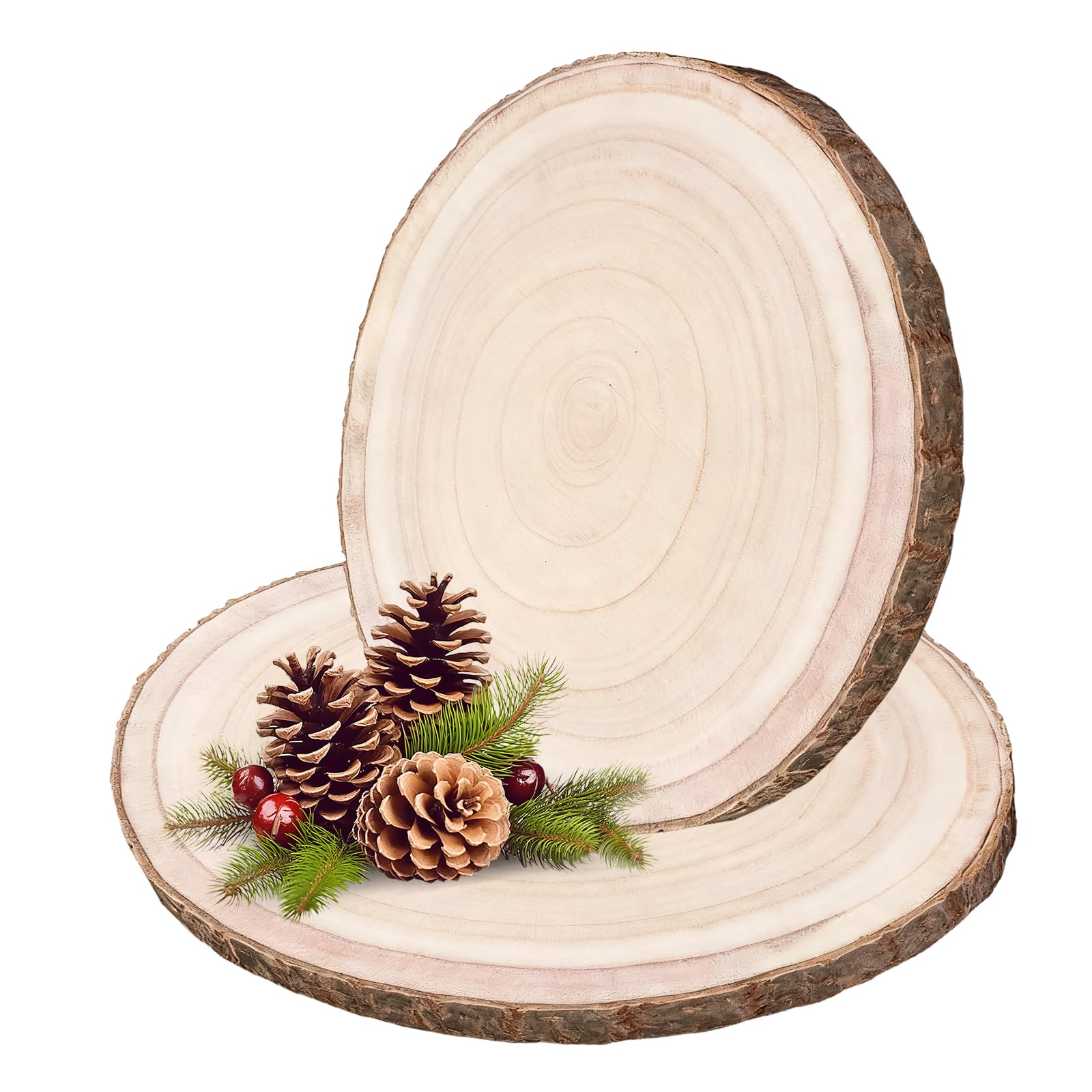 2 Pcs Wood Slices, Log Slices Cakestand 28-32cm Large Wood Slices for Crafts Rustic Woods Circles Wooden Cake Stand Decor for Party