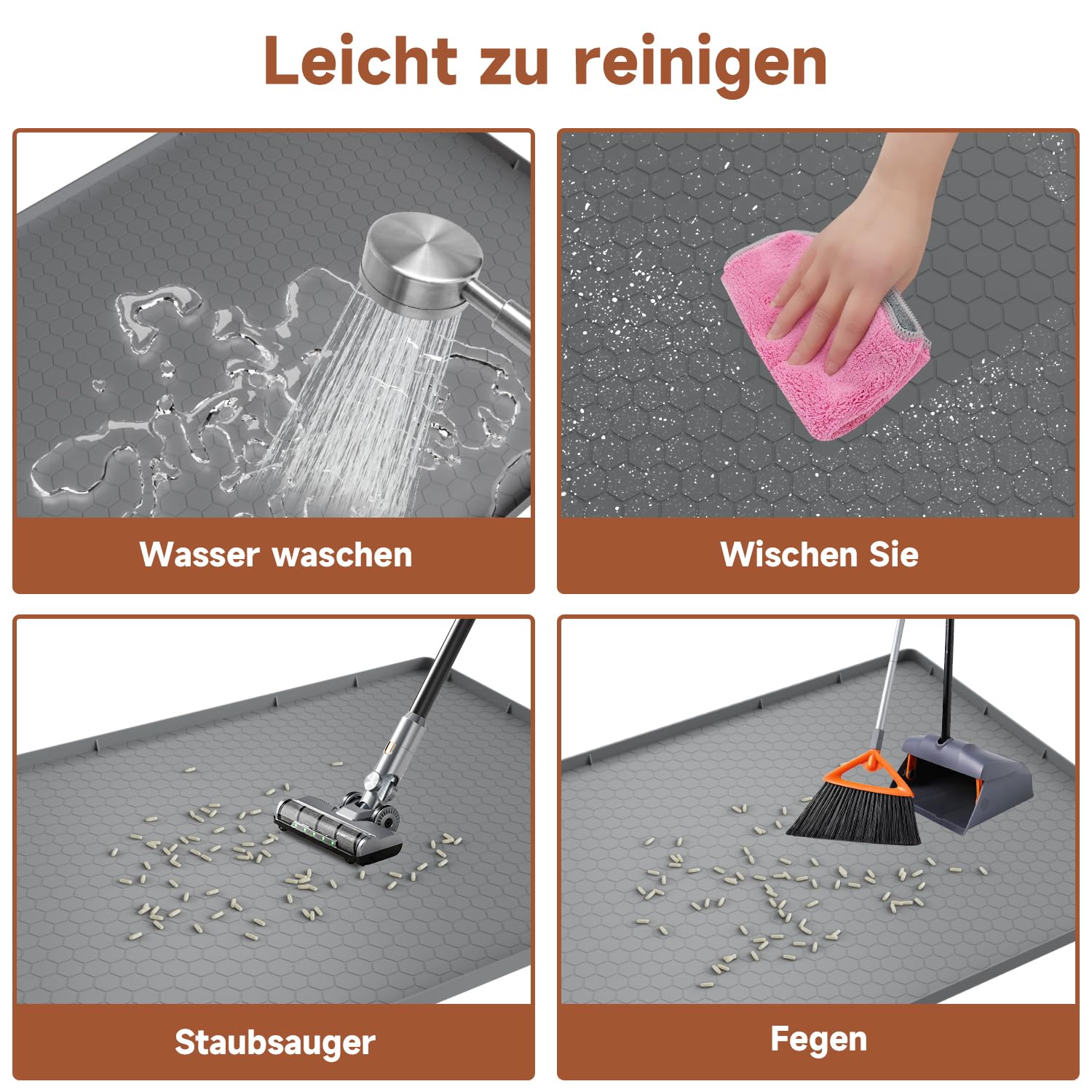 Grote kattenbakmat 80 x 56 cm, kattenbakvullingmat van voedselveilige siliconen, waterdichte en urinebestendige kattenbakmat, eenvoudig schoon te maken, antislipmat voor op de vloer – grijs