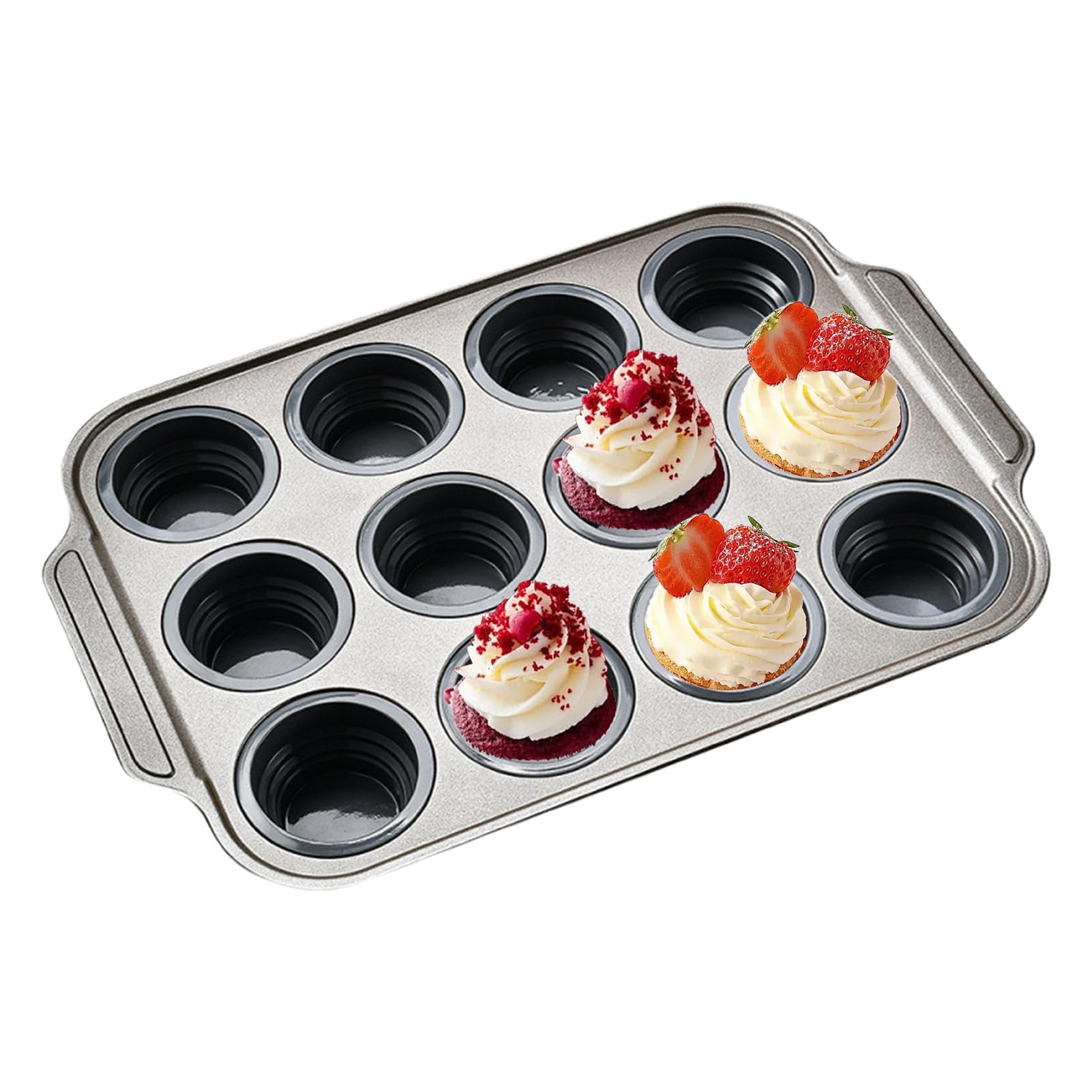 Stampo per muffin, per cucina, forno, microonde, congelatore, antipasti, lavabili in lavastoviglie, teglia antiaderente con 12 fori