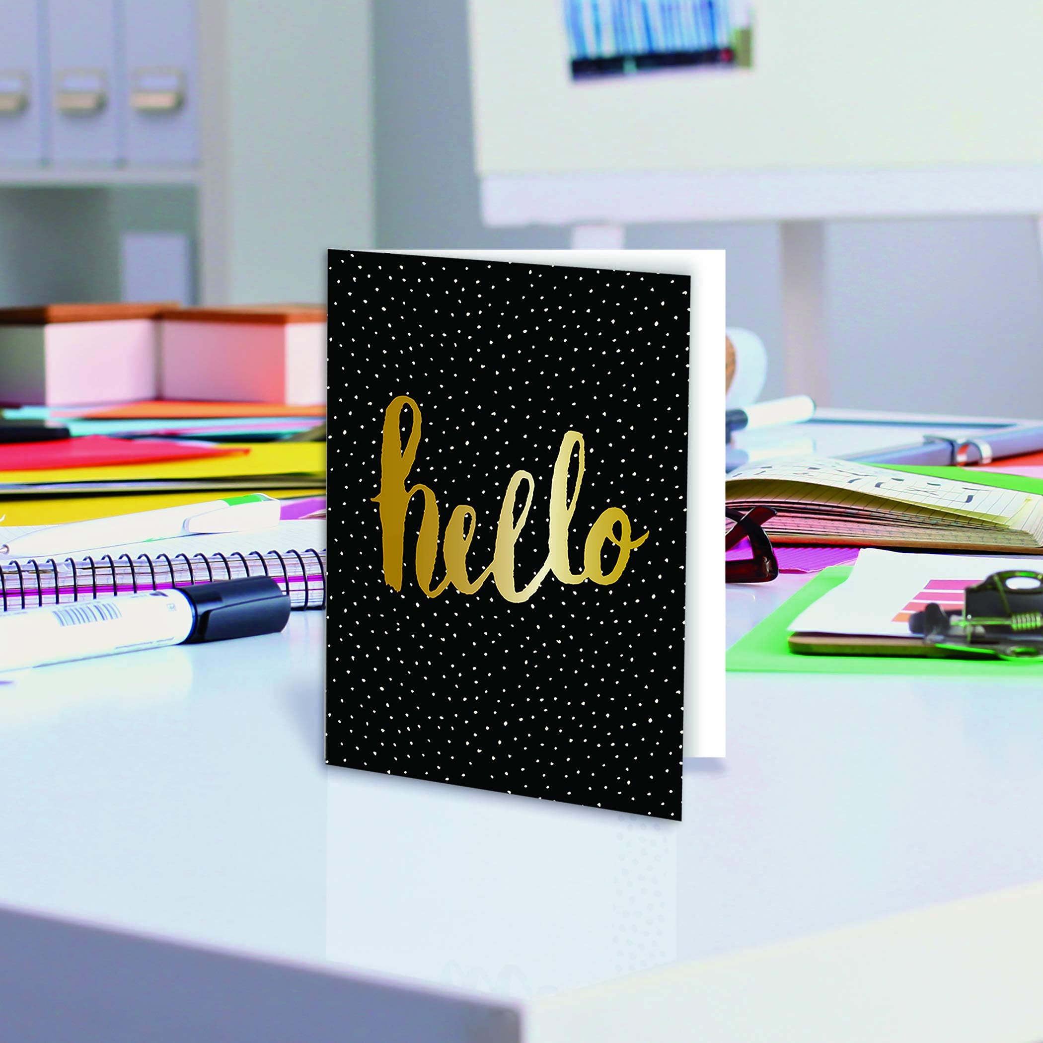 Tarjetas de felicitación de Hello para todas las ocasiones, 100 unidades, 4 x 6 pulgadas, 4 elegantes diseños de cubiertas, en blanco interior, por Better Office Products, Thinking of You, tarjetas