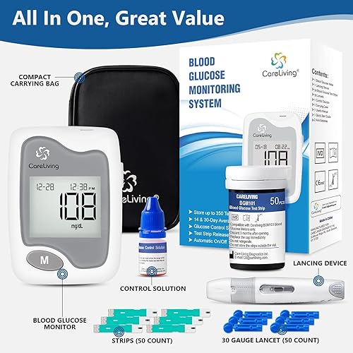 Miniatura 2 de Kit de monitor de glucosa en sangre, 50 tiras de prueba, 50 lancetas, 1 medidor de glucosa en sangre, 1 dispositivo de punción, kit de prueba de