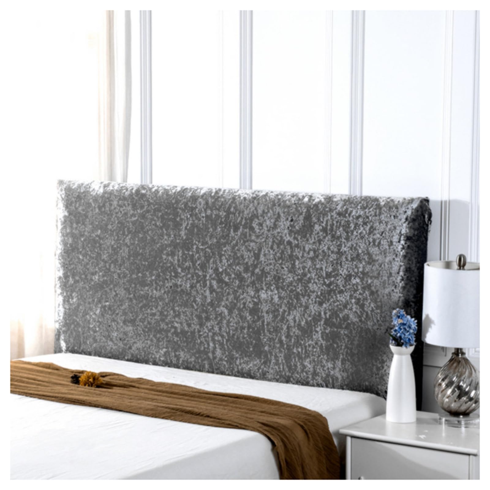GOFOHIMI Dustproof Bed Headboard Covers, Solid Color Velvet All-Inclusive Elastic Headboard Backrest Protection Cover for King/Double Bed for Bedroom Decor,Gray,120cm