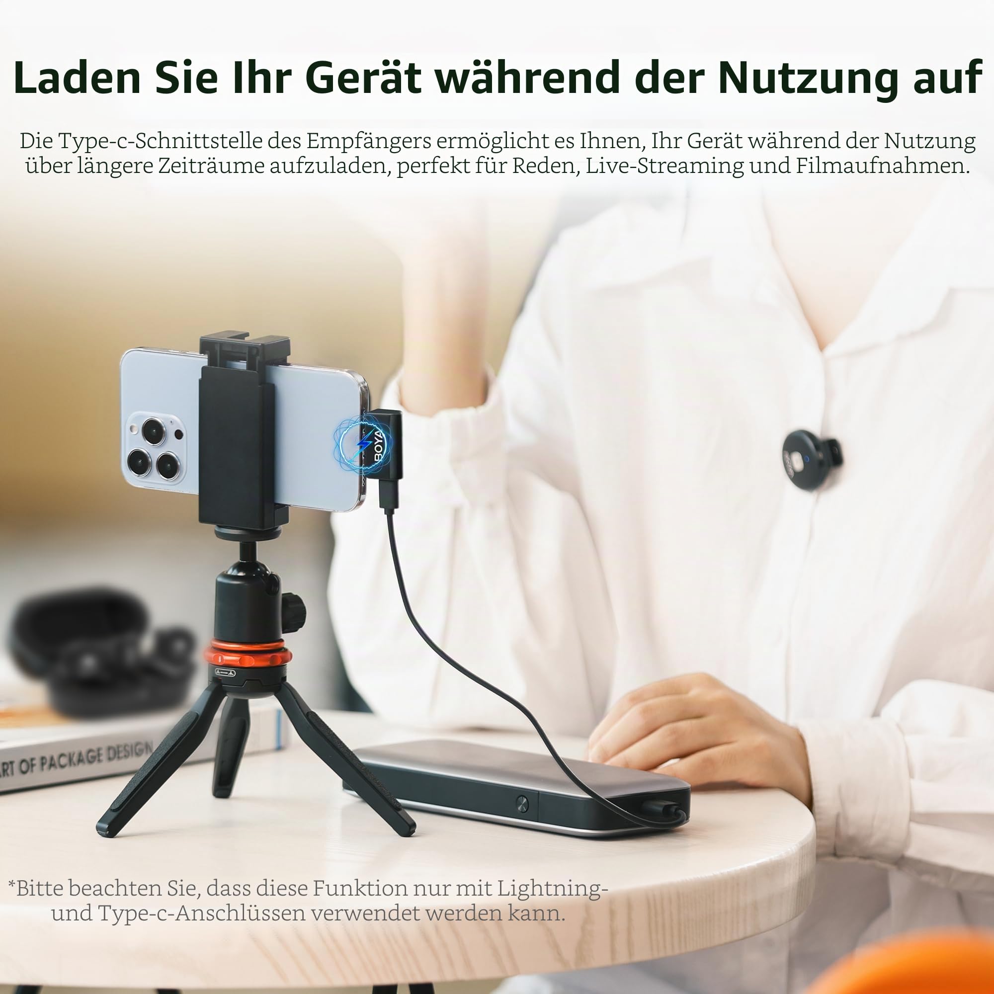 BOYA OMIC-U Lavalier Mikrofon Kabellos USB C, Mini Mikrofon Handy Android iPhone 15 iPad Vlog Podcast, Plug Play Drahtloses Ansteckmikrofon