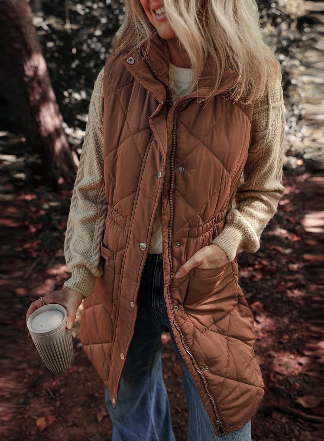 Dokotoo Women's Casual Winter Long Puffer Vest Stand Collar Sleeveless Puffy Jackets Coat with Pockets - Image 4