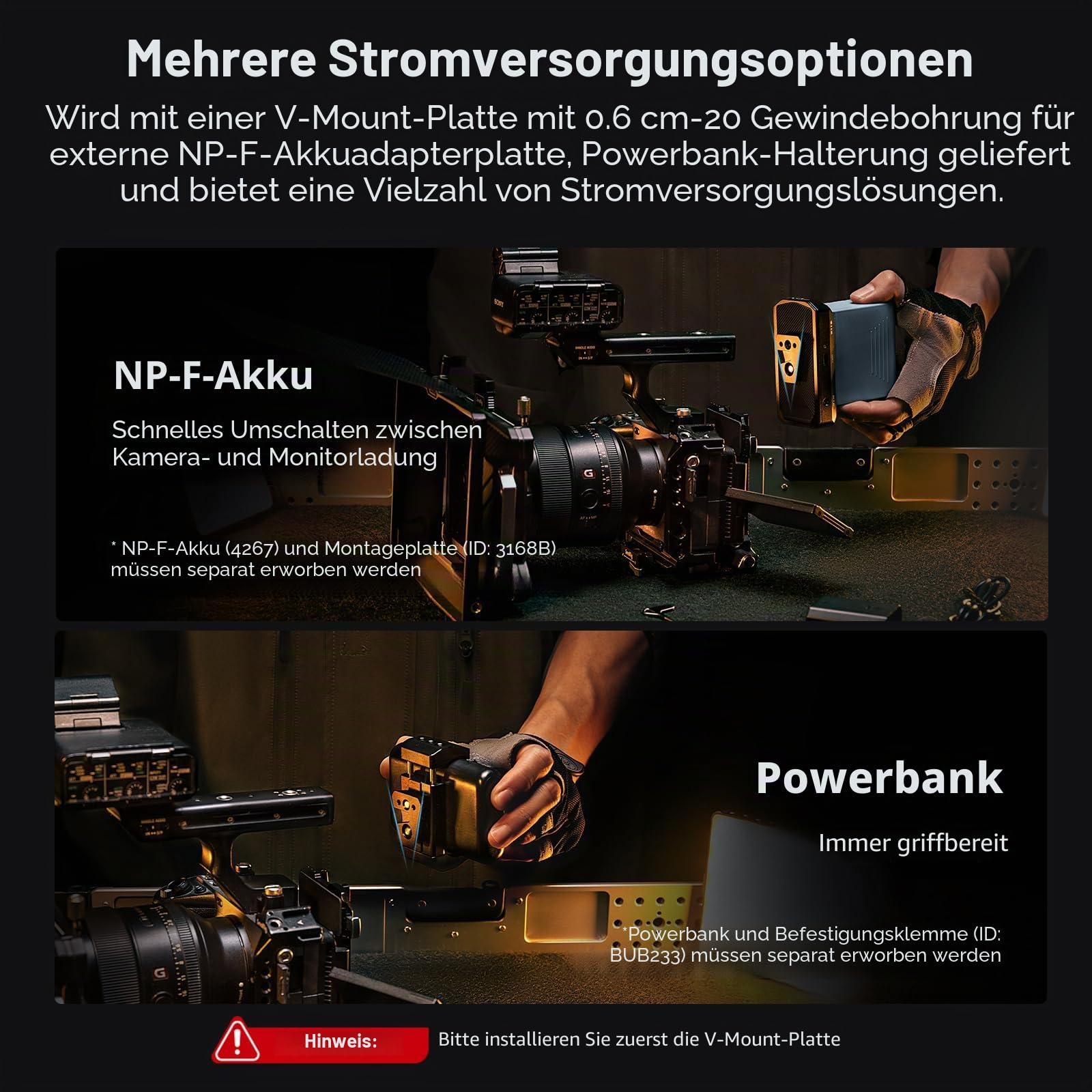SMALLRIG V-Mount Battery Plate, V-Lock-Akku-Montageplatte mit doppelter Schnellwechselplatte für Arca-Swiss, kompakte und faltbare L-förmige V-Mount-Akkuplatte für DSLR-Kamera, Gimbals, Stativ – 4064B