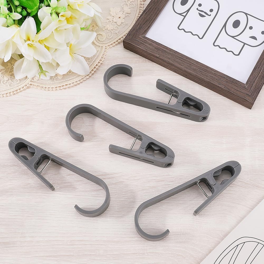 CREATCABIN 4 Pcs White Laundry Hooks with Clips Plastic Clothes Pins Clips Hook Multipurpose Portable Clothes Hanger Organizer Clamps Socks Towels for Travel Bathroom Kitchen Office 5.28×1.65 Inch