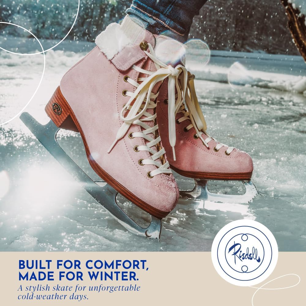 Riedell Ember Recreational Ice Skates for Women and Men - Comfortable Suede Leather Figure Skates with Lightweight PVC Outsoles and Fold-Over Collars
