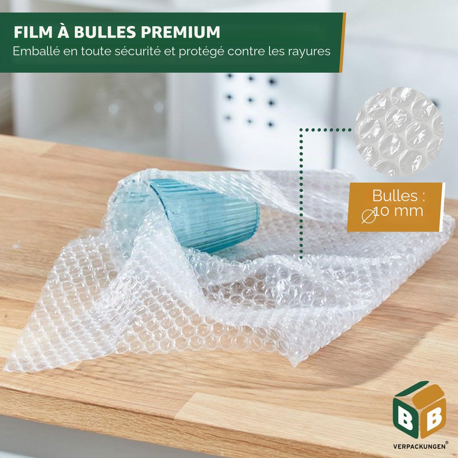 Rouleau de papier bulle antistatique - 1,0 x 50 m - Épaisseur : 75 my - Matériau de rembourrage