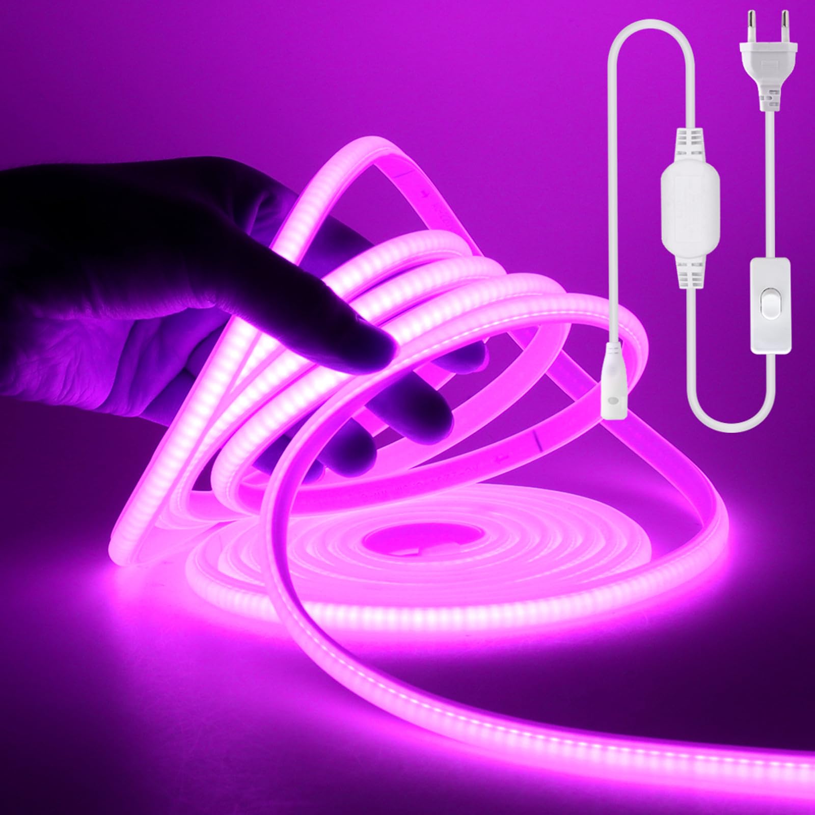 Wisada COB LED Band 31m, 220V 288 LEDs/m Superhell Violett FCOB Neon LED Streifen, Hohe Dichte Flexibler LED Lichtband, Wasserdicht Silikon LED Neonlicht mit Schaltstecker für Architekturbeleuchtung