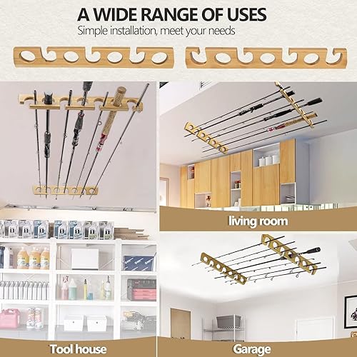 Miniatura 6 de THKFISH Bastidores de caña de pescar para garaje de madera, caña de pescar, tienda de 7 combos de caña de pescar, 1 par