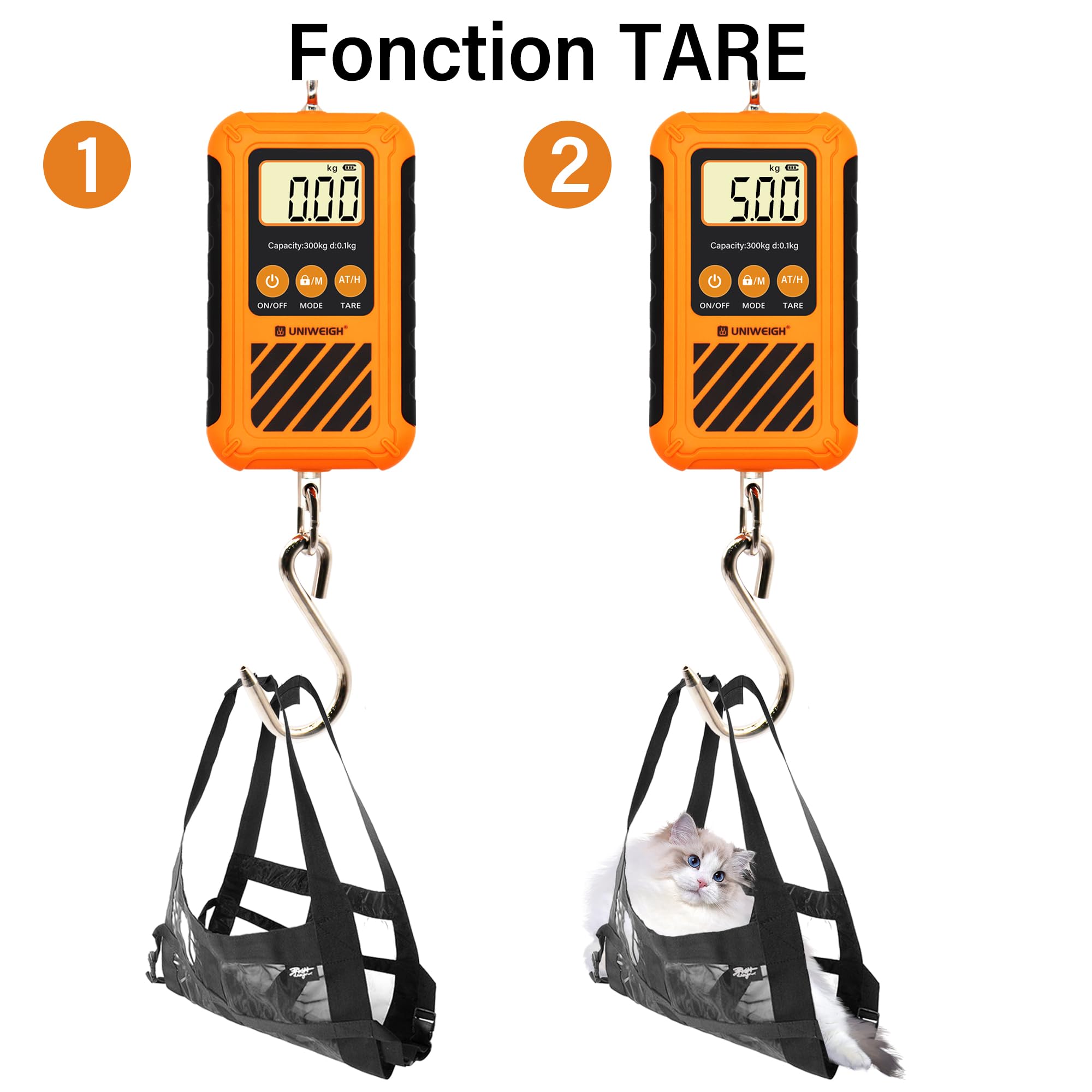 UNIWEIGH Numérique Balance à bagages,300KG/660LB Mini balance à grue,Postale suspendue avec écran LCD,Portable à main&Grand crochet,Échelle de cerf avec Hold&Tare,pour Garage Farms Chasse Pêche