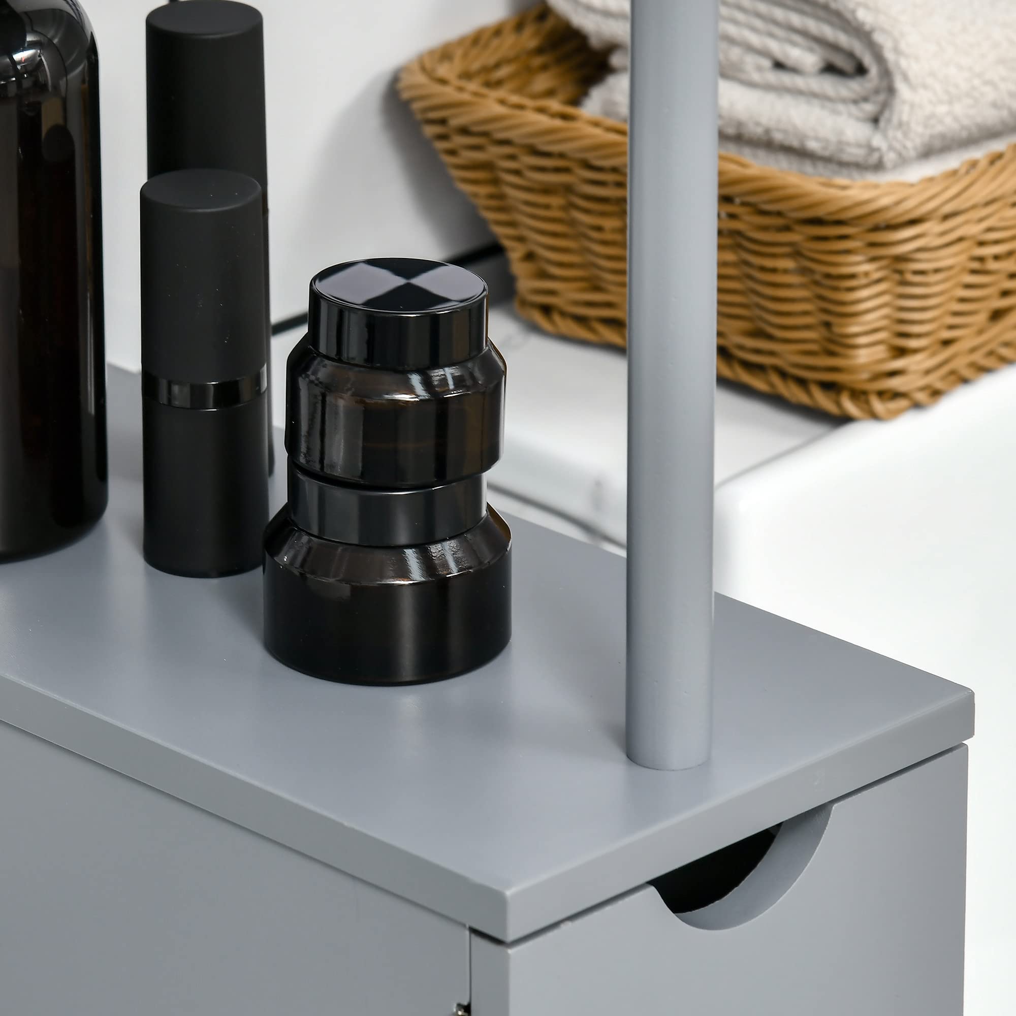 HOMCOM Meuble Colonne Salle de Bain avec Tiroirs 15 x 33 x 136,8 cm Gris | Armoire de Salle de Bain, Étagères Ouvertes, Placard