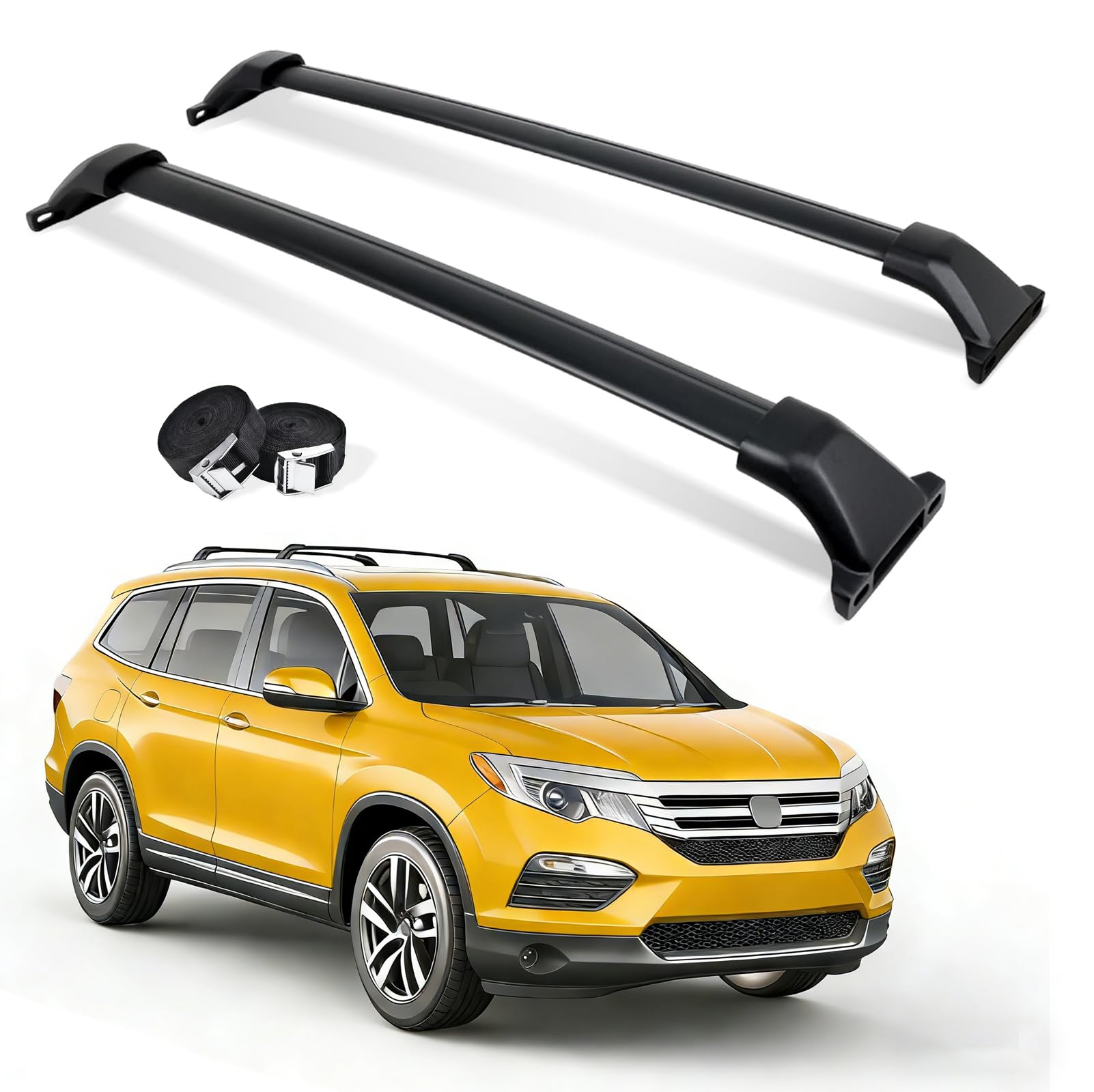 260LBS Roof Rack Cross Bars for 2016-2022 Honda Pilot with Flush Side Rails, Upgraded All-Aluminum Heavy Duty Rooftop Cargo Carrier for Kayak, Luggage &amp; Camping Gear, Matte Black, 2 Straps Included