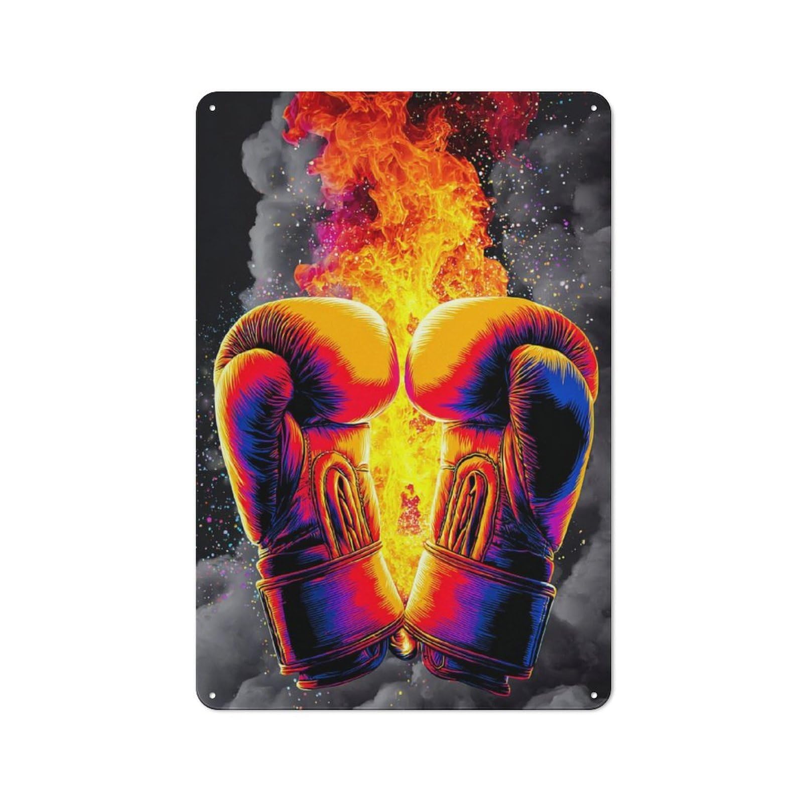 Junmoney Fiery Clash Gloves Of Determination Retro Tin Wall Plaque 30X20cm For Garage Or Workshop, A Metal Wall Feature For Garages And Tool Rooms