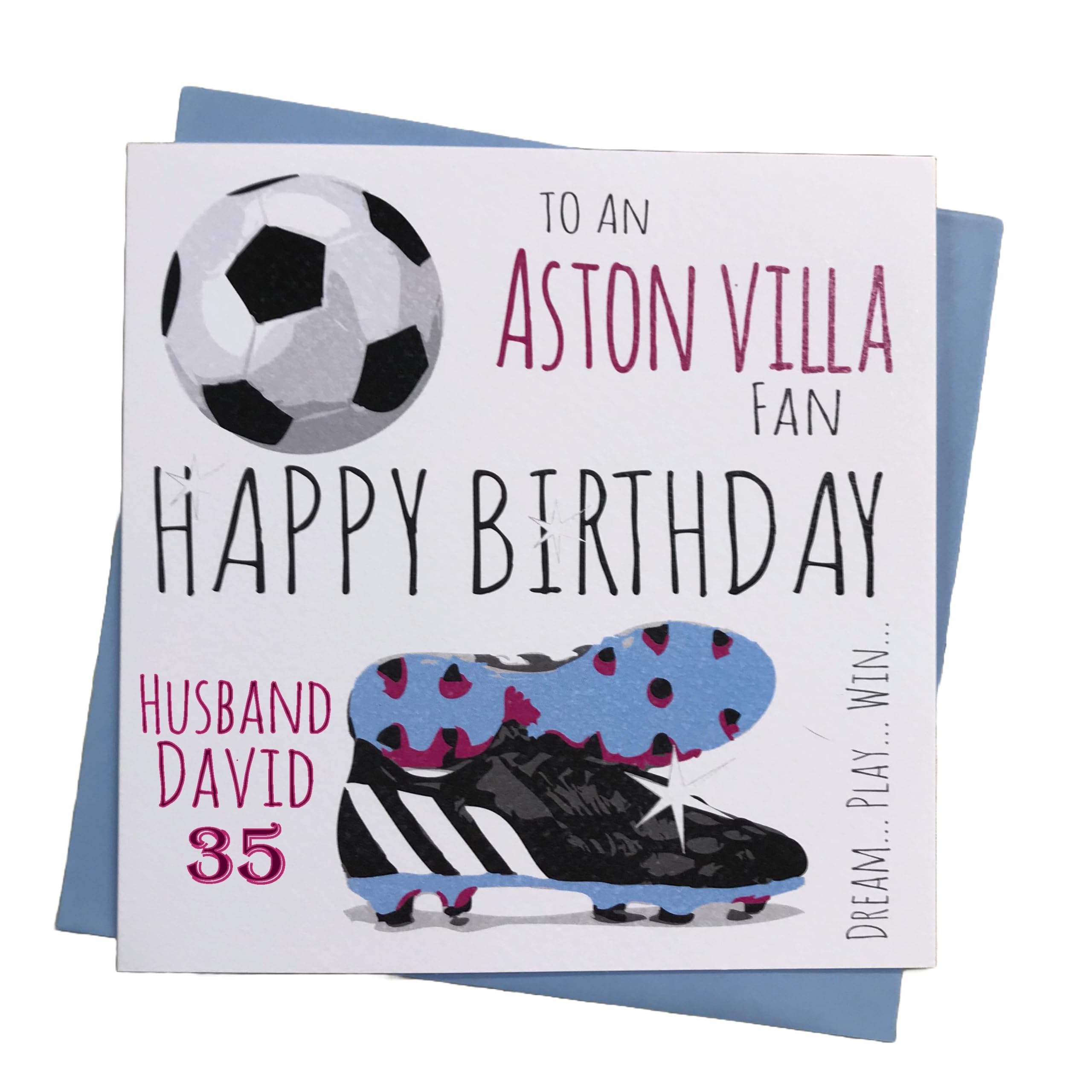 WHITE COTTON CARDS PERSONALISED Aston Villa Villians FC Football Club Fan Birthday Card (13-PER)