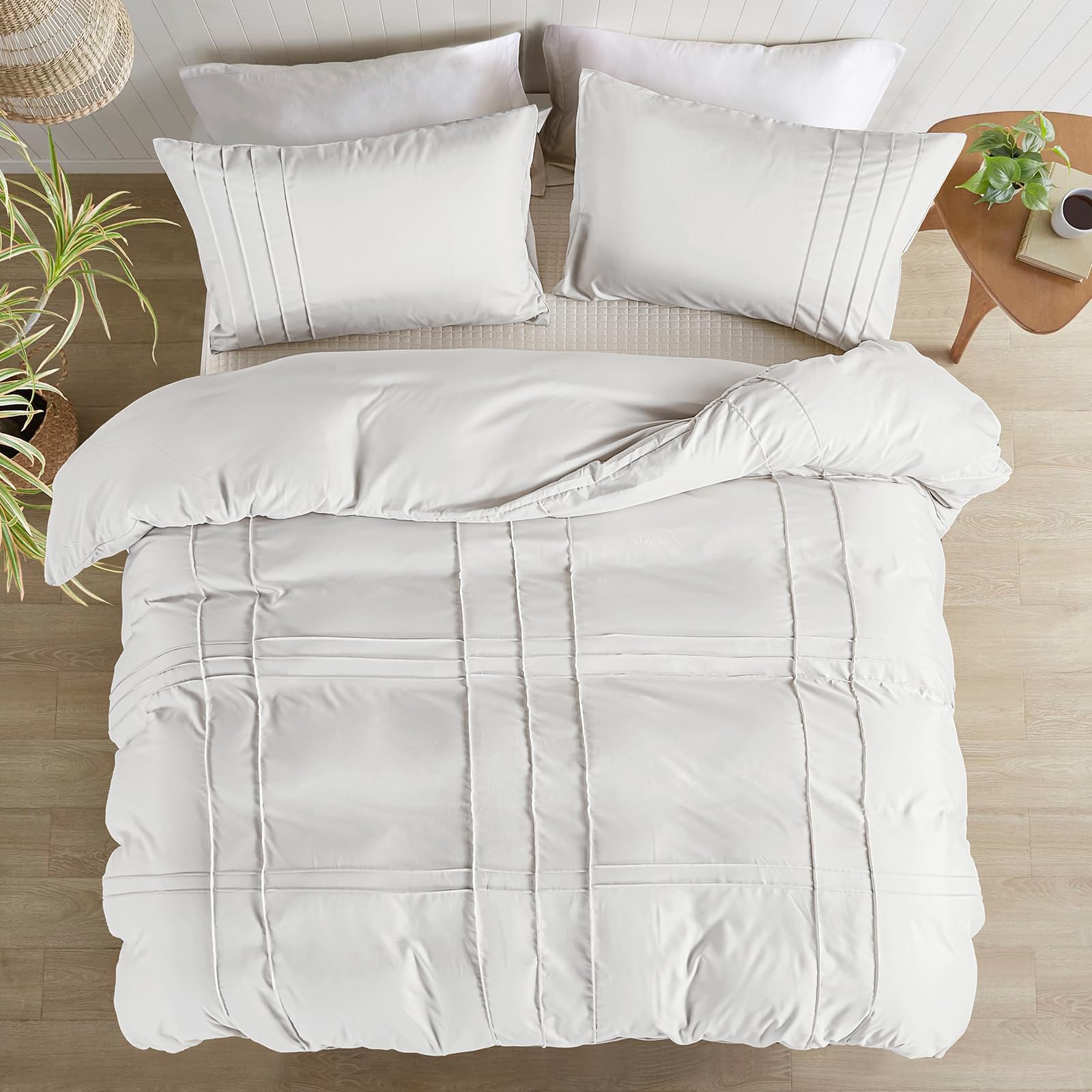 Grid Tufted Duvet Cover Double Size,Pintuck Pinch Pleated Chic Duvet Cover Set Bedding Set - Image 3