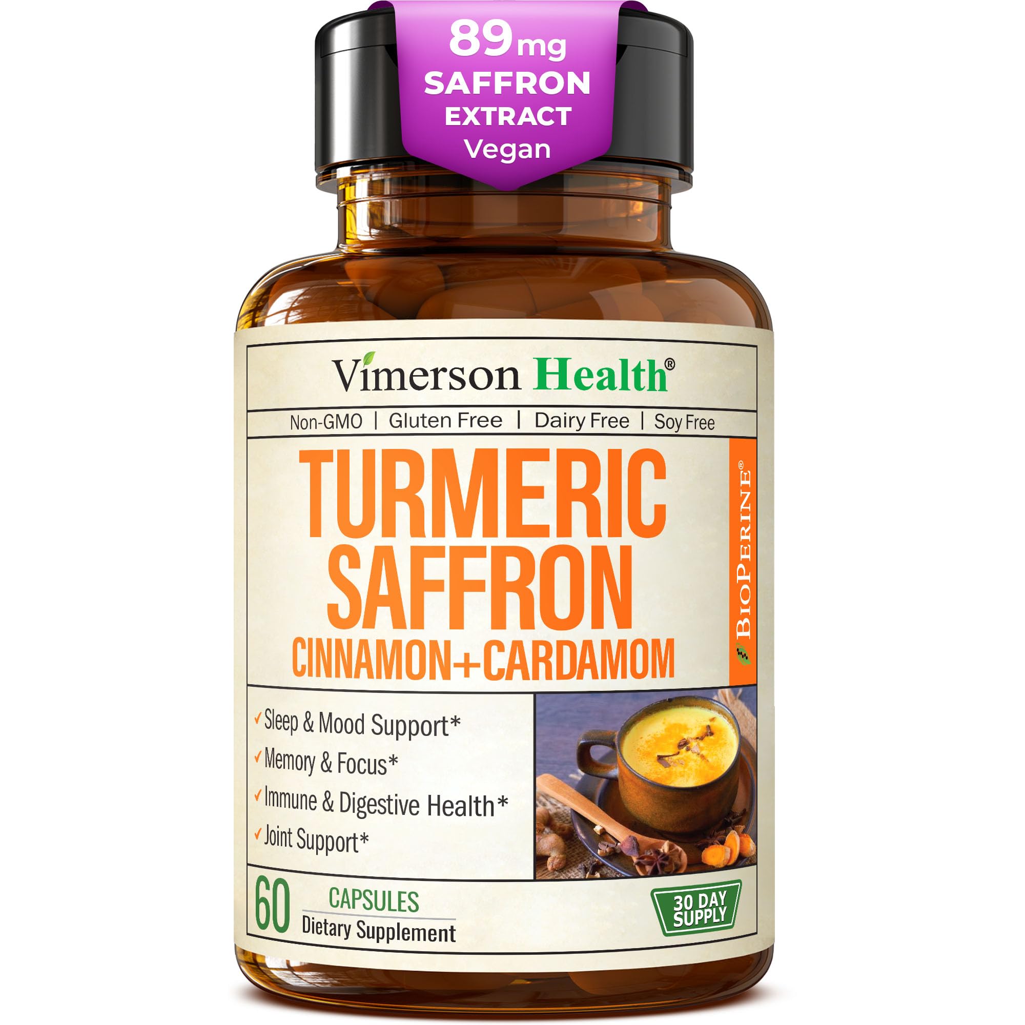 Turmeric Curcumin with Saffron, True Ceylon Cinnamon, Cardamom and Bioperine. Inflammatory Response Support Supplement. Antioxidant Properties. Reduce Occasional Joint Pain, Healthy Blood Sugar Level