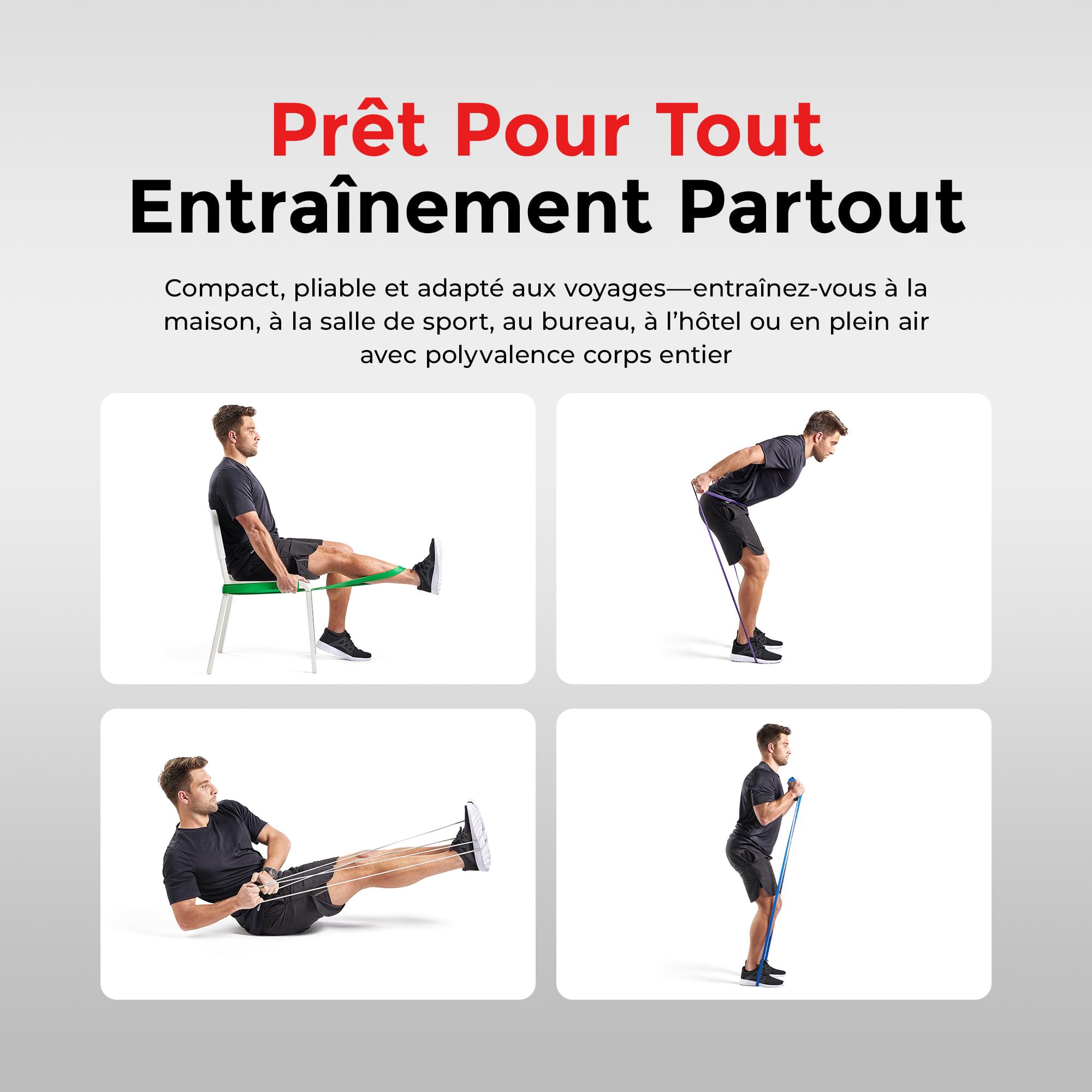 Sunny Health & Fitness Kit de Bandes de Résistance 2 à 43 kg | 7–43 kg Résistance Cumulable, Musculation, Étirements, Rééducation, Écologique, Non Toxique, sans Odeur