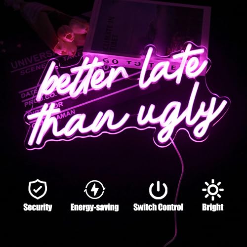 Miniatura 4 de Letrero LED de neón con texto en inglés Better Late Than Fey, letreros luminosos con palabras rosadas, letras de neón para decoración de pared,