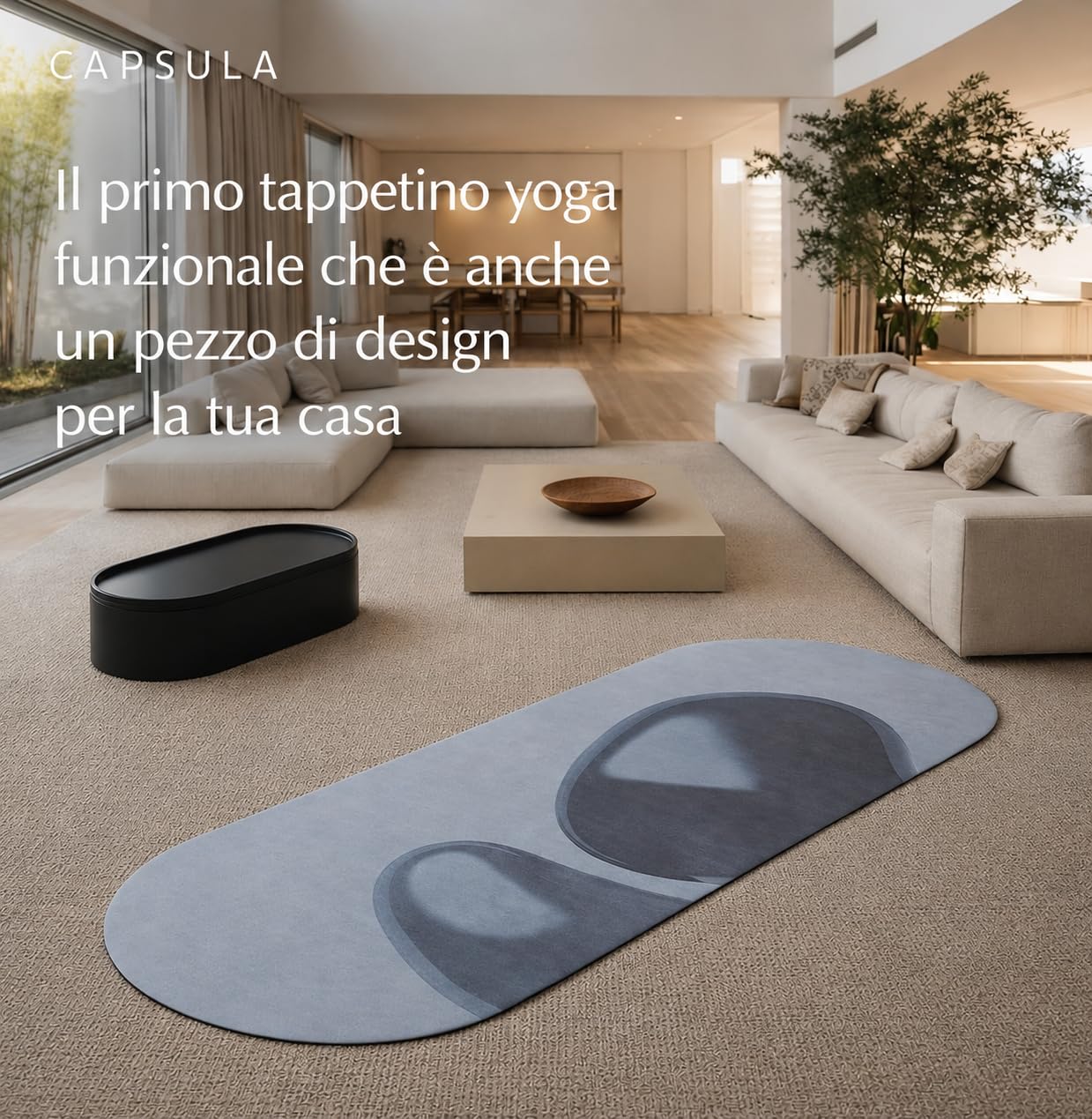 Capsula Tappetino Yoga Premium Extra Lungo (200 cm), 3 mm, Antiscivolo – Effetto Camoscio Vegano & Gomma Naturale, Supporto per le Articolazioni, Tappetino Yoga Design per Studio e Casa