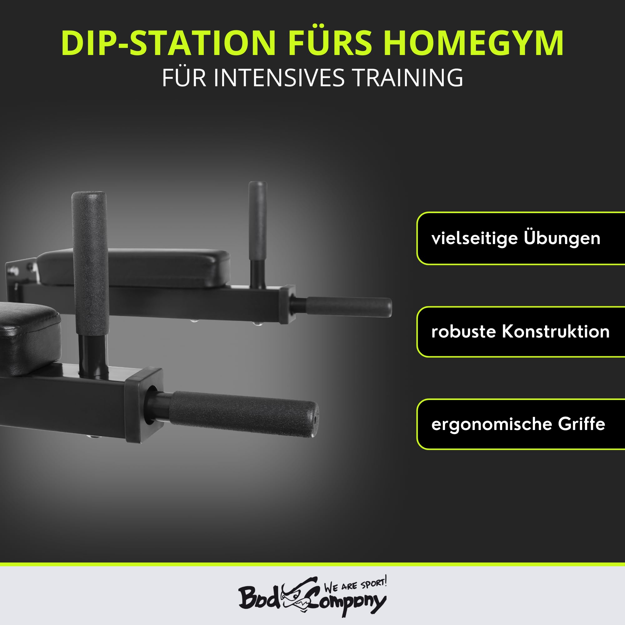 Bad Company Dip-Station zur Wandmontage I Dips-Barren zur Anbringung an der Wand für das Homegym I Parallettes I BCA-46