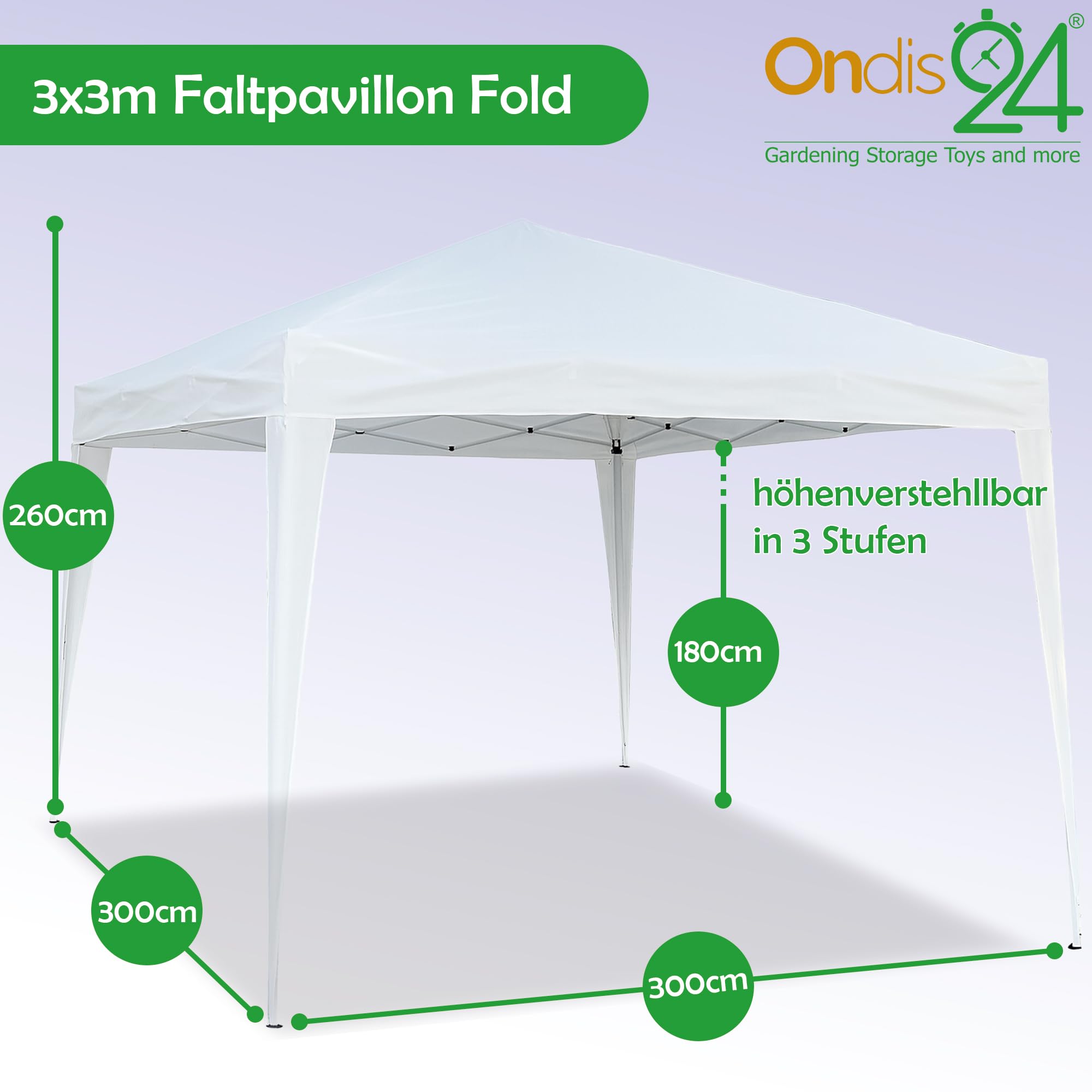 Ondis24 Faltpavillon Faltzelt 3x3m Pavillon Partyzelt cremeweiß inkl. Tragetasche & Heringe (Quadratisch)