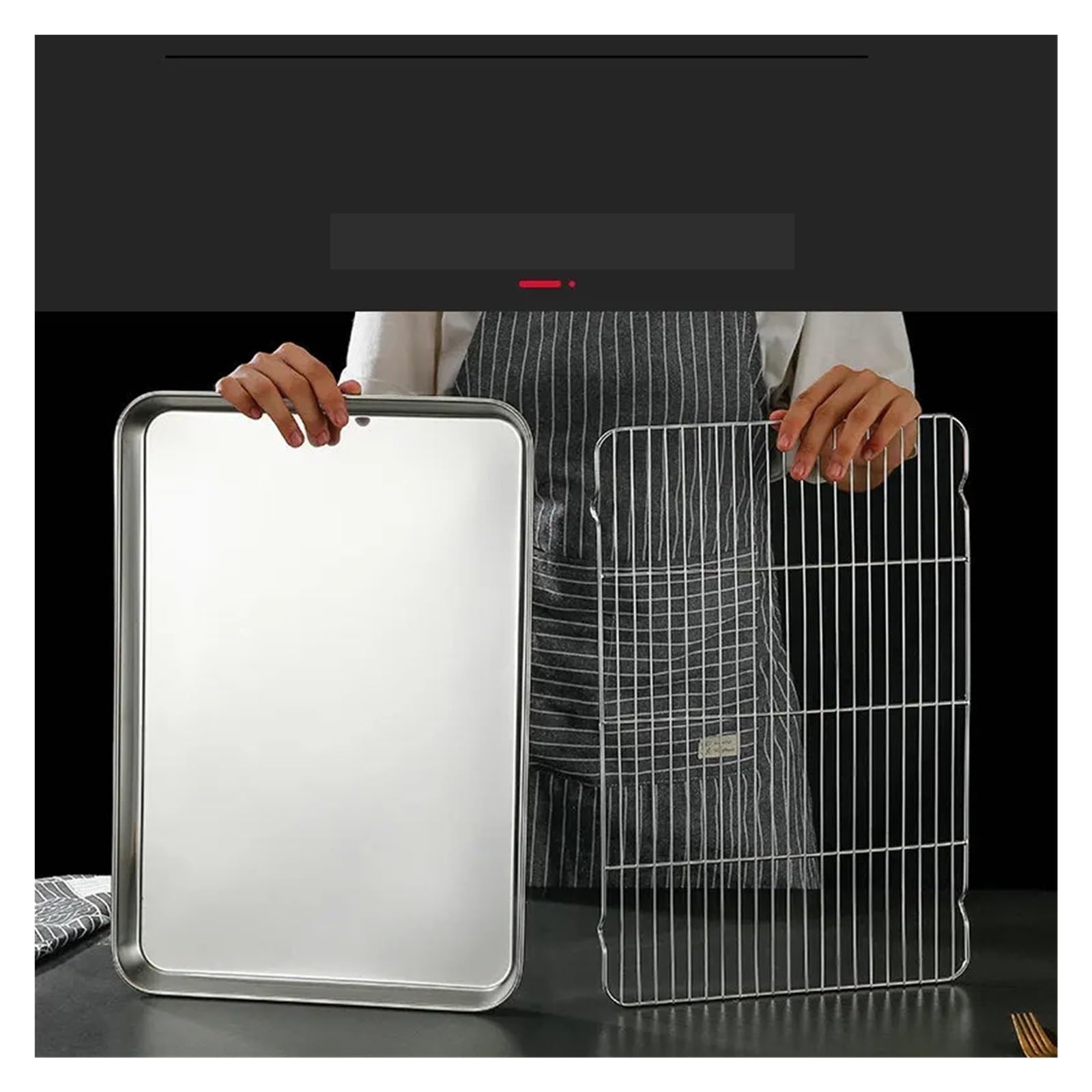 HIZON Parrilla y Bandeja de Goteo integradas de Acero Inoxidable 304 | Bandeja for hornear con rejilla integrada for asar en horno y freír al aire(NO3 31.5X34.5CM)