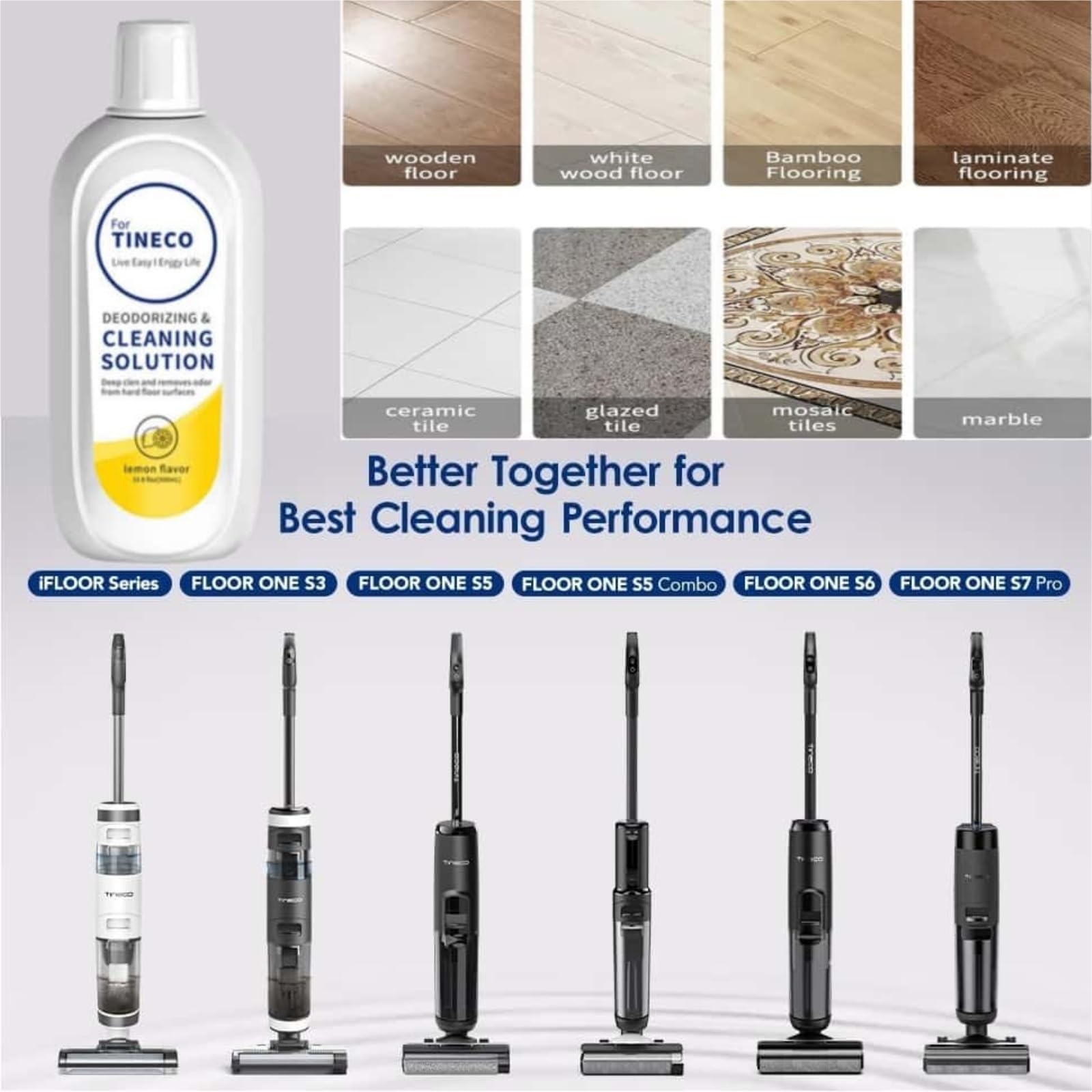 3 Pc Floor Cleaner Lemon 500ml Compatible avec Tineco Floor One S3/S5/iFloor/Breeze/S5 Combo/S7 Pro Vacuum Robot Parts