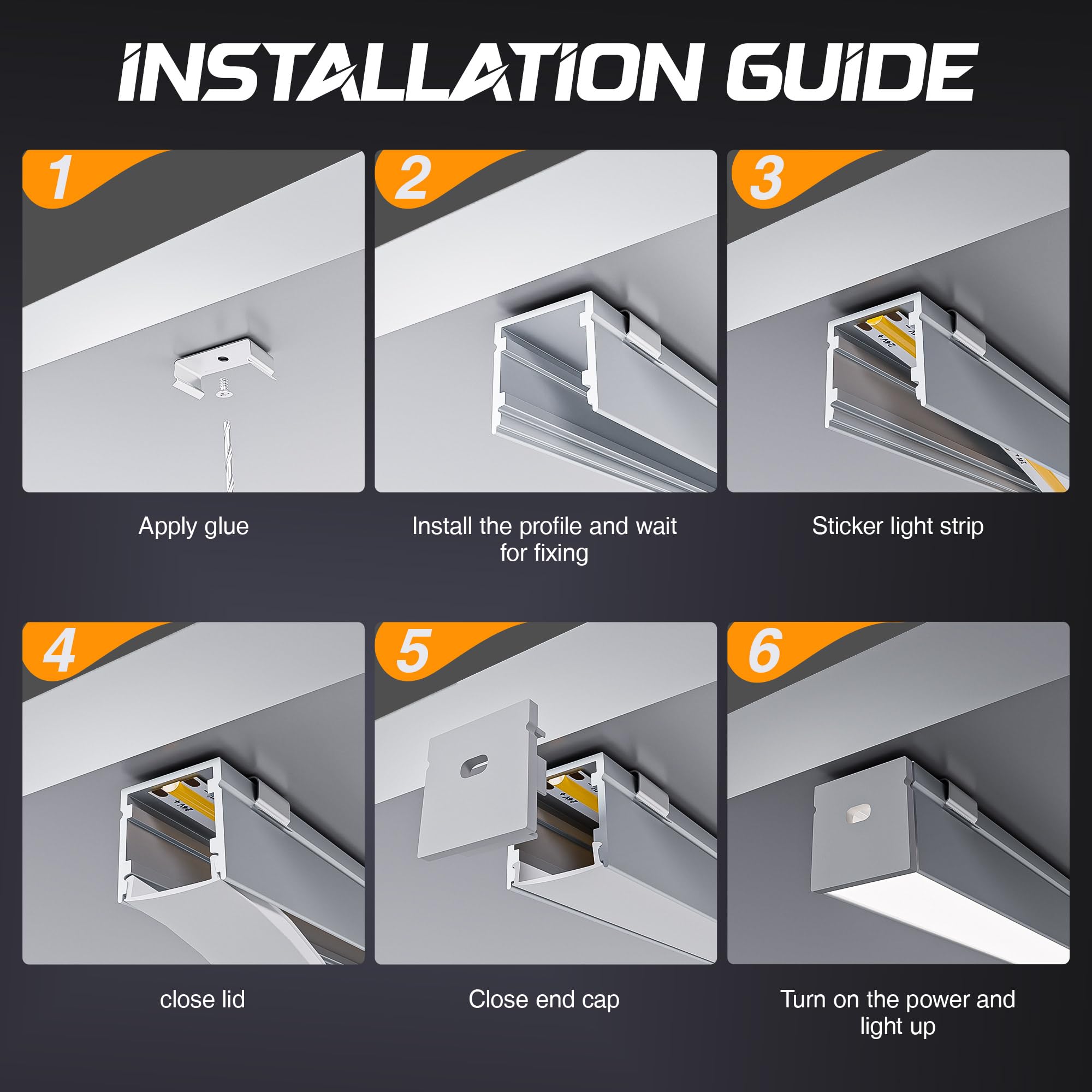 LED Profil Set mit 6 LED Diffusor-Abdeckungen und 6x2m LEDSchiene, 15mm Aluminium Profil für Wand- & Deckenmontage von Leisten