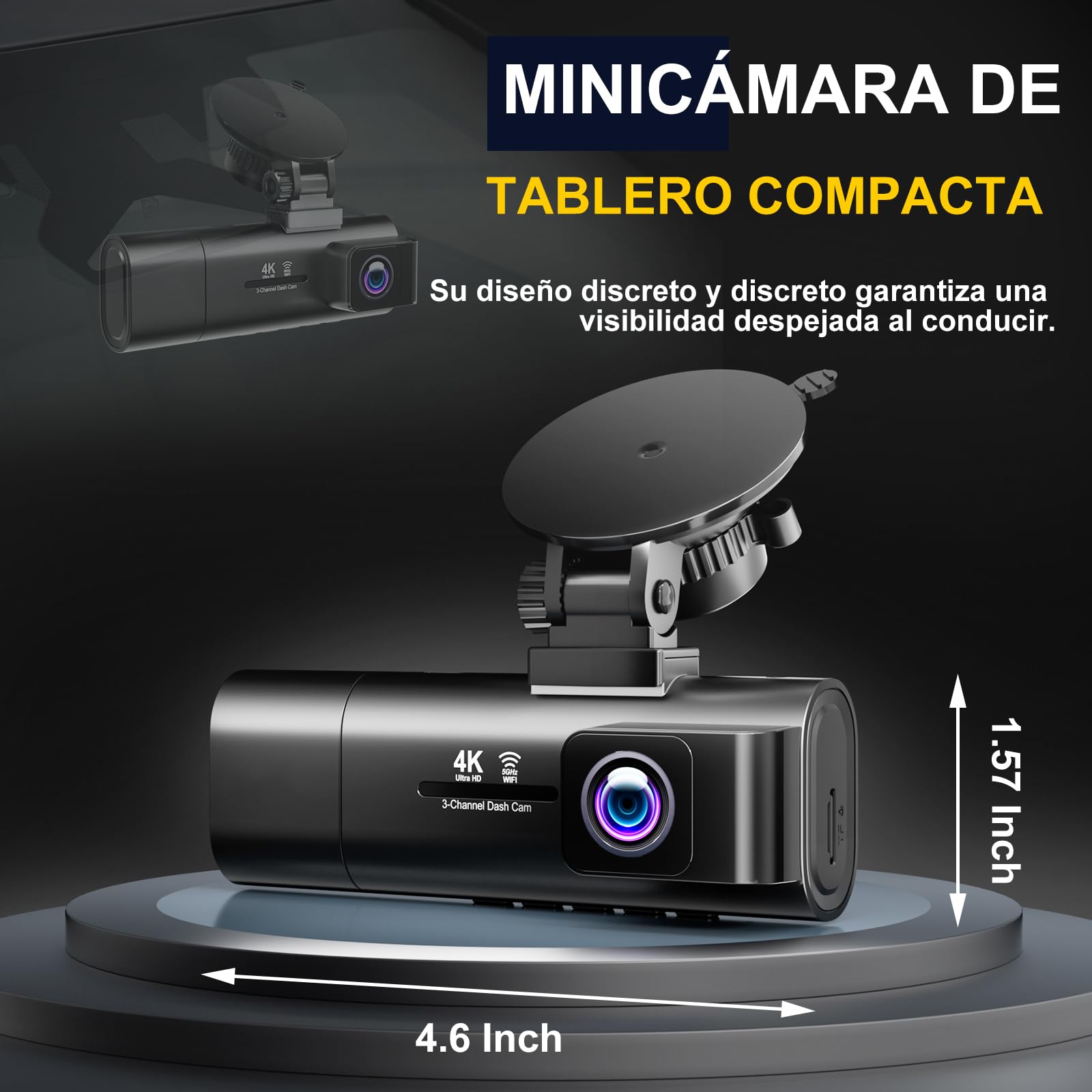 3 Canales Dash CAM Coche, 4K+1080P+1080P Camara Coche, 5G WiFi, Tarjeta 64G, Pantalla 3.16", Super Visión Nocturna, Gran 170°, WDR, Grabación de Bucle, G-Sensores, Monitorización 24 Horas para Coche