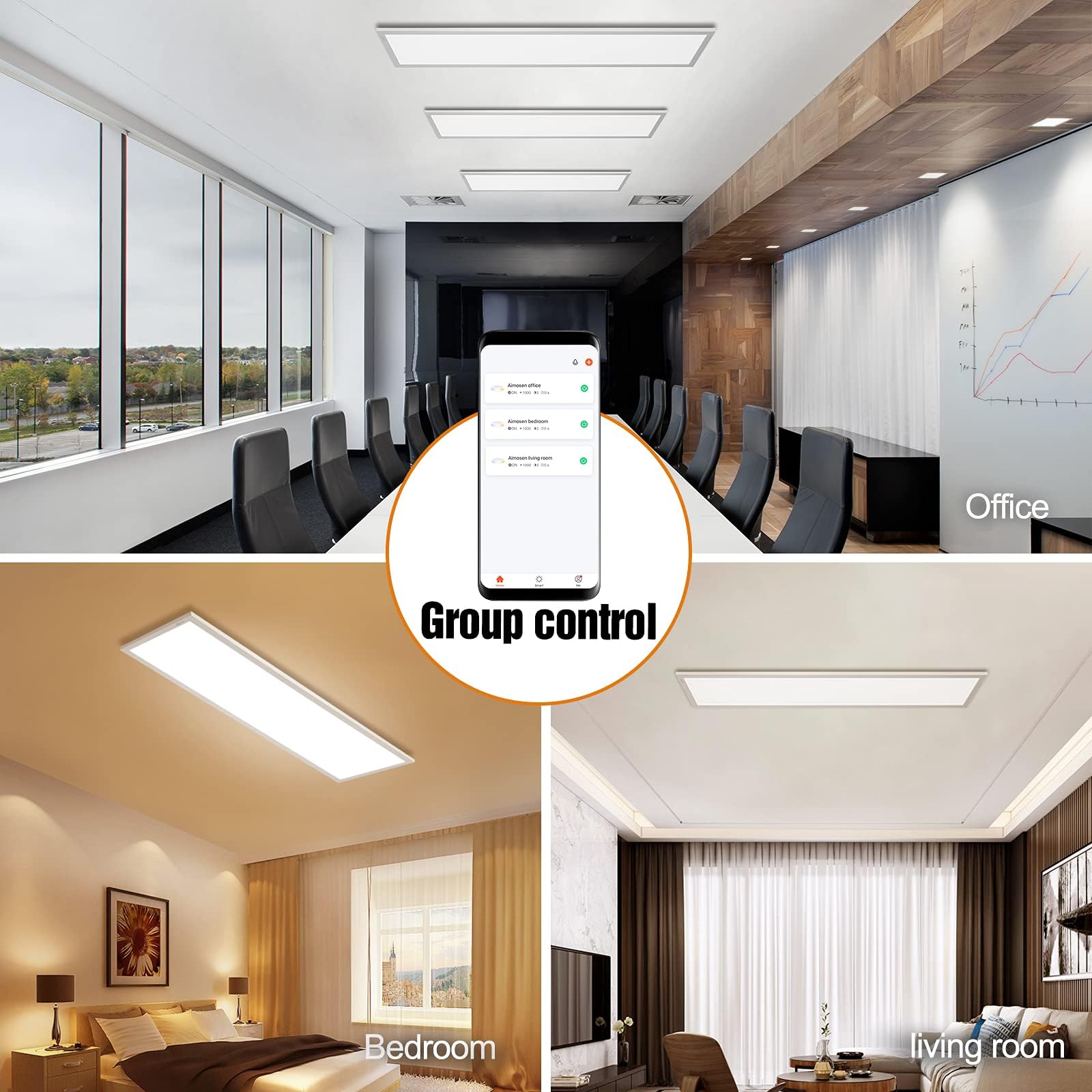 Dimmbare LED Deckenleuchte 120x30 cm mit WIFI TUYA, 40W Superhelle Flach Panellampe mit APP & Fernbedienung, 2700K - 6500K Intelligente Beleuchtung für Büro, Wohnzimmer, Küche, Garage, Babyzimmer