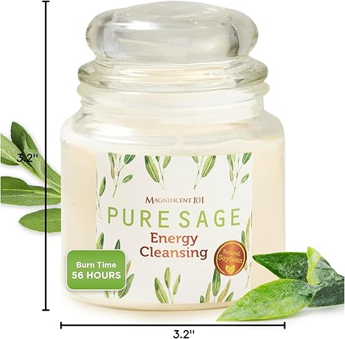 Miniatura 7 de MAGNIFICENT 101 Vela de aromaterapia de limpieza energética de salvia blanca pura, tarro de vidrio de 14.5 onzas con tapa, cera de soja natural y