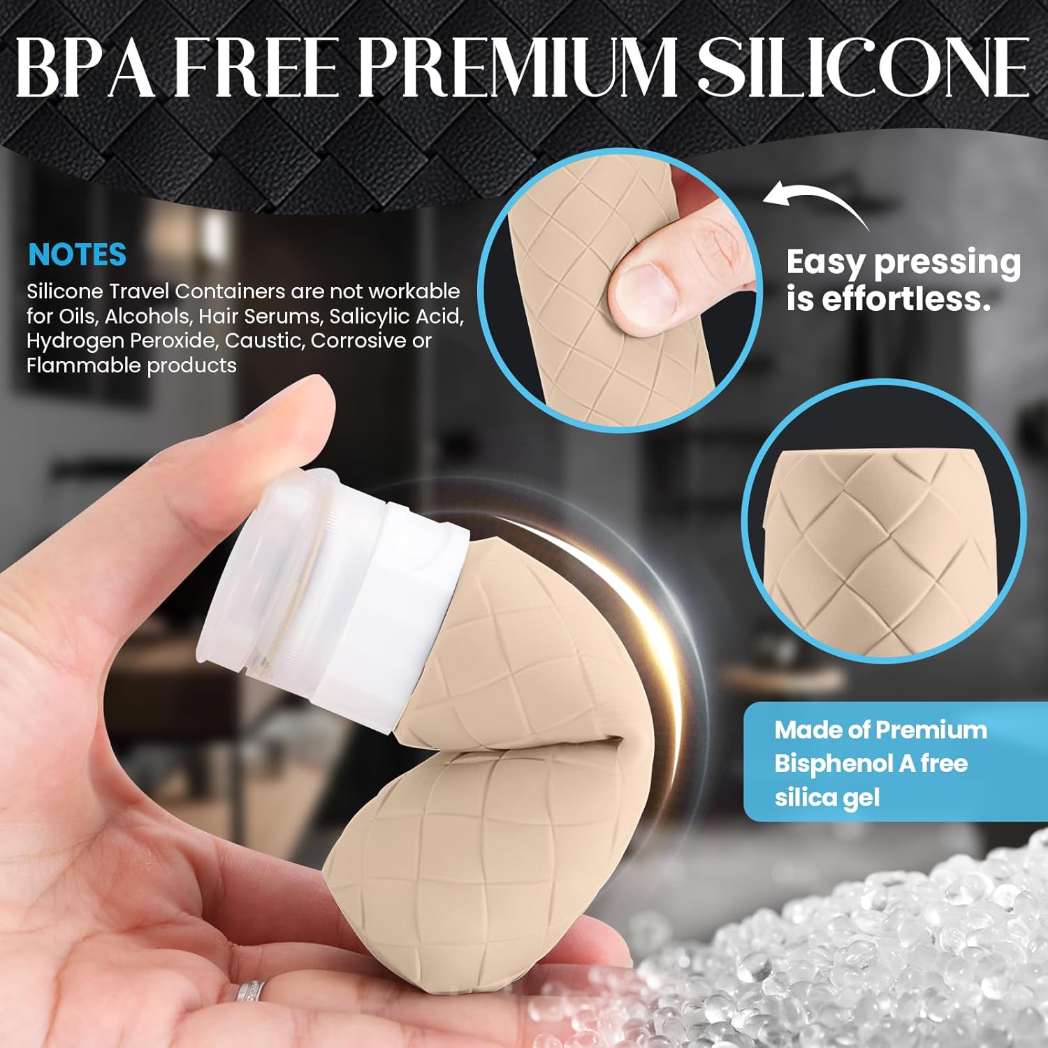 Travel Bottles for Toiletries, TSA Approved Silicone Travel Size Containers for Toiletries, BPA Free Leak Proof Refillable Essentials Accessories, Shampoo and Conditioner Bottles (Cream) - Image 4