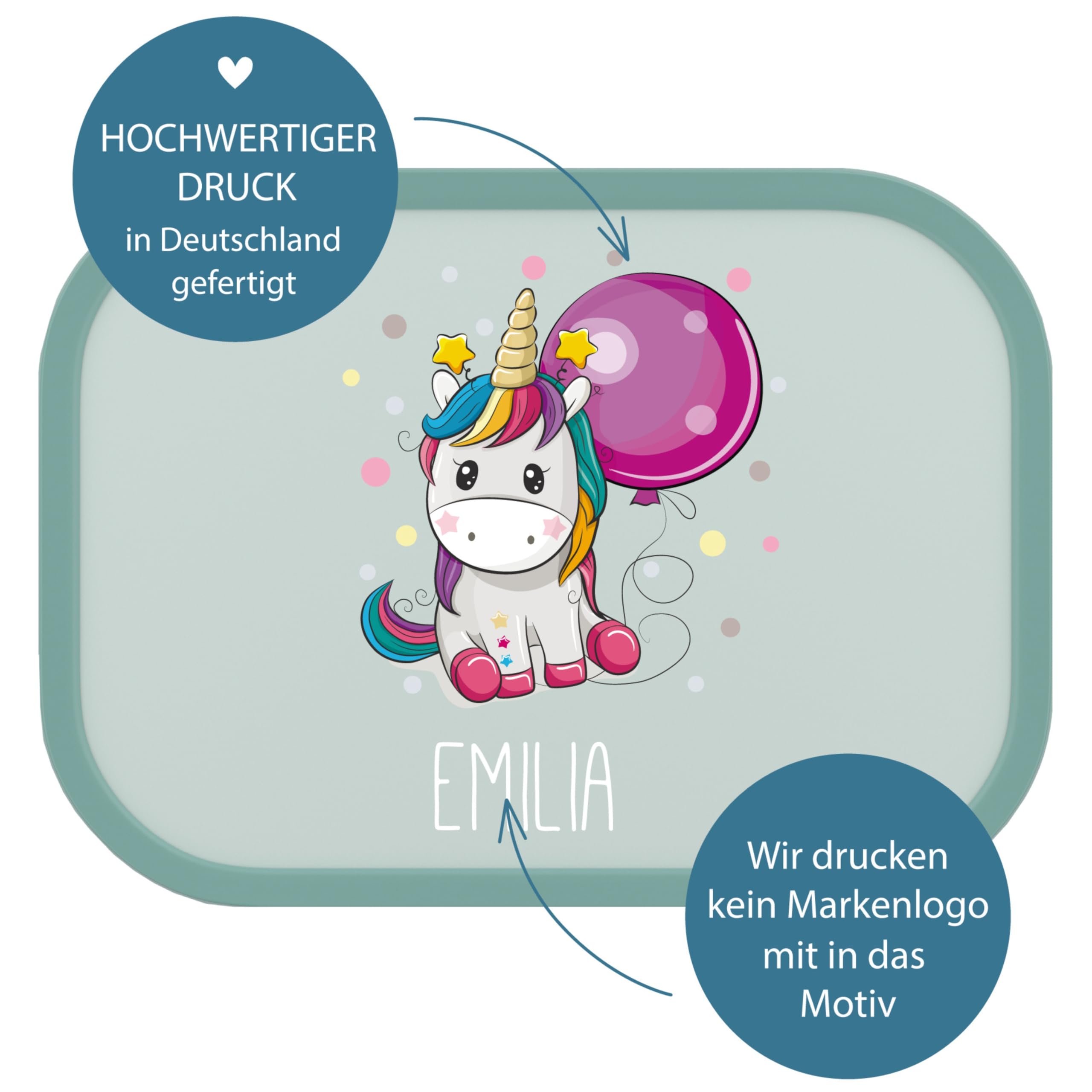 4youDesign | Set Brotdose und Trinkflasche mit Motiv -EINHORN- für Kinder, personalisiert mit Namen, in 6 Farben – Pop-up Flasche für Schule & Sport – Geschenkidee zur Einschulung (Cool Mint)