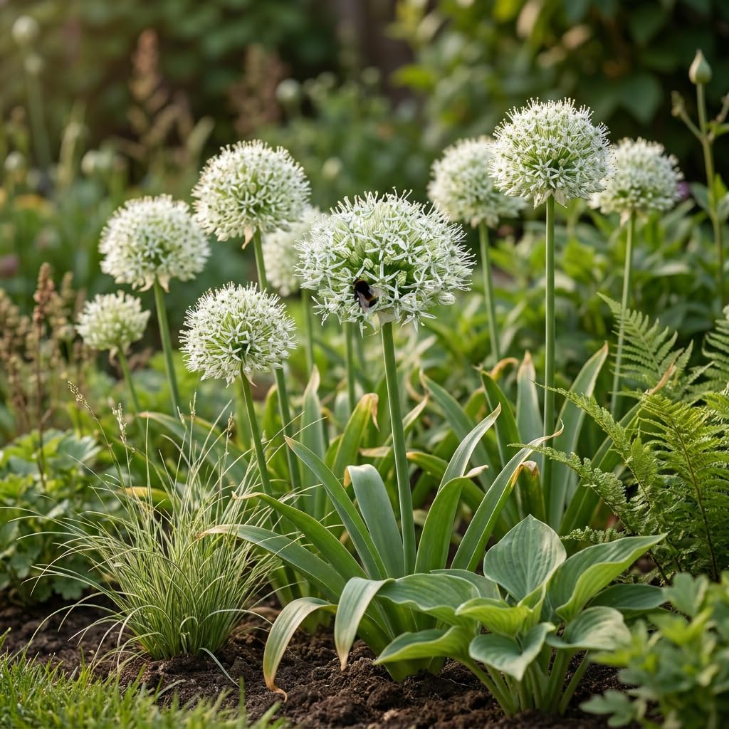 Green boutiQ - 12x Allium Mount Everest - Ail d'ornement Mont Everest - Blanc - Floraison estivale - Calibre 16/18
