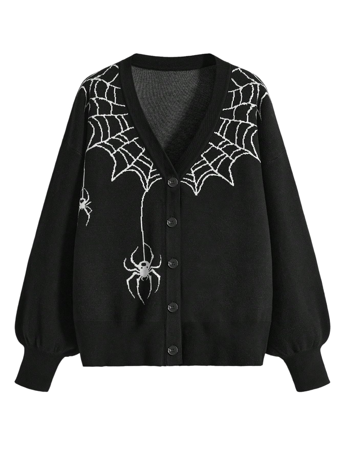 Womens Spiderweb Graphic Cardigans Gothic Button Down Long Sleeve V Neck Sweater Outwear