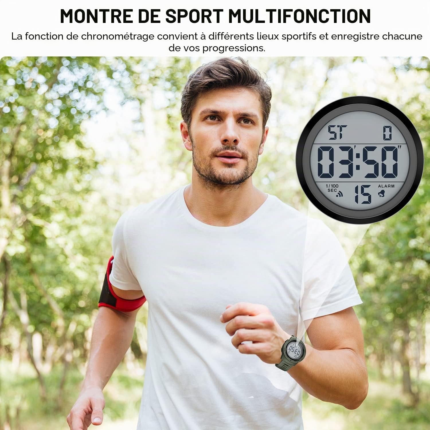 GOLDEN HOUR Montre de Sport numérique étanche pour Homme - Grand écran Facile à Lire - Style Militaire avec Bracelet en Caoutchouc