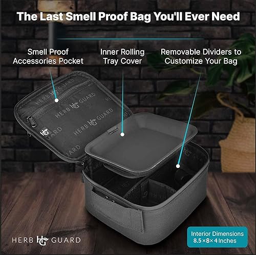 Miniatura 3 de Herb Guard Large Smell Proof Bag & Case with Combo Lock (Holds Up to 3 Ounces) - Includes YKK Zippers, 50ml Smell Proof Container and Jar, Built in