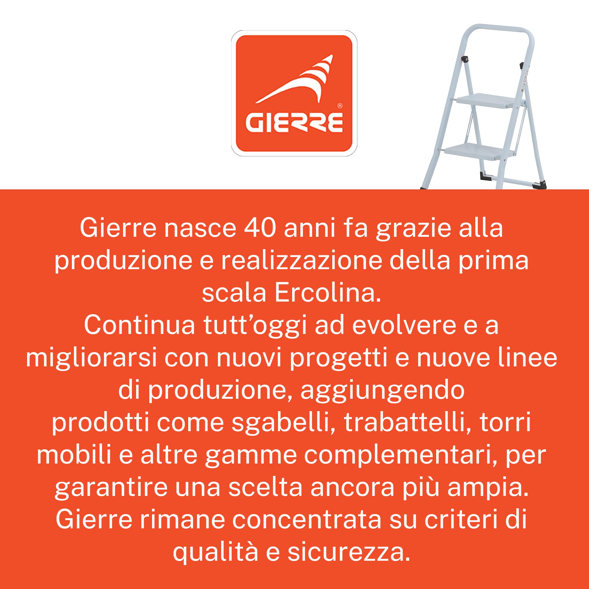 GIERRE Selecta Scaletta 2 Gradini in Acciaio 90H x 48 cm Scaletta Pieghevole Salvaspazio Ampia Superficie d'Appoggio del Gradino 20 x 30 cm Piedini Antiscivolo in Plastica