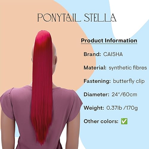 Miniatura 2 de CAISHA 24 "Hairpiece Cola de caballo Clip en la extensión de pelo largo recto rojo H636