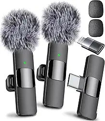 Microfone sem fio Mini Mic Pro para iPhone, iPad, Android, microfone de lapela para gravação de vídeo, 2 unidades de microfones, gravação cristalina com USB-C para podcast, ASMR