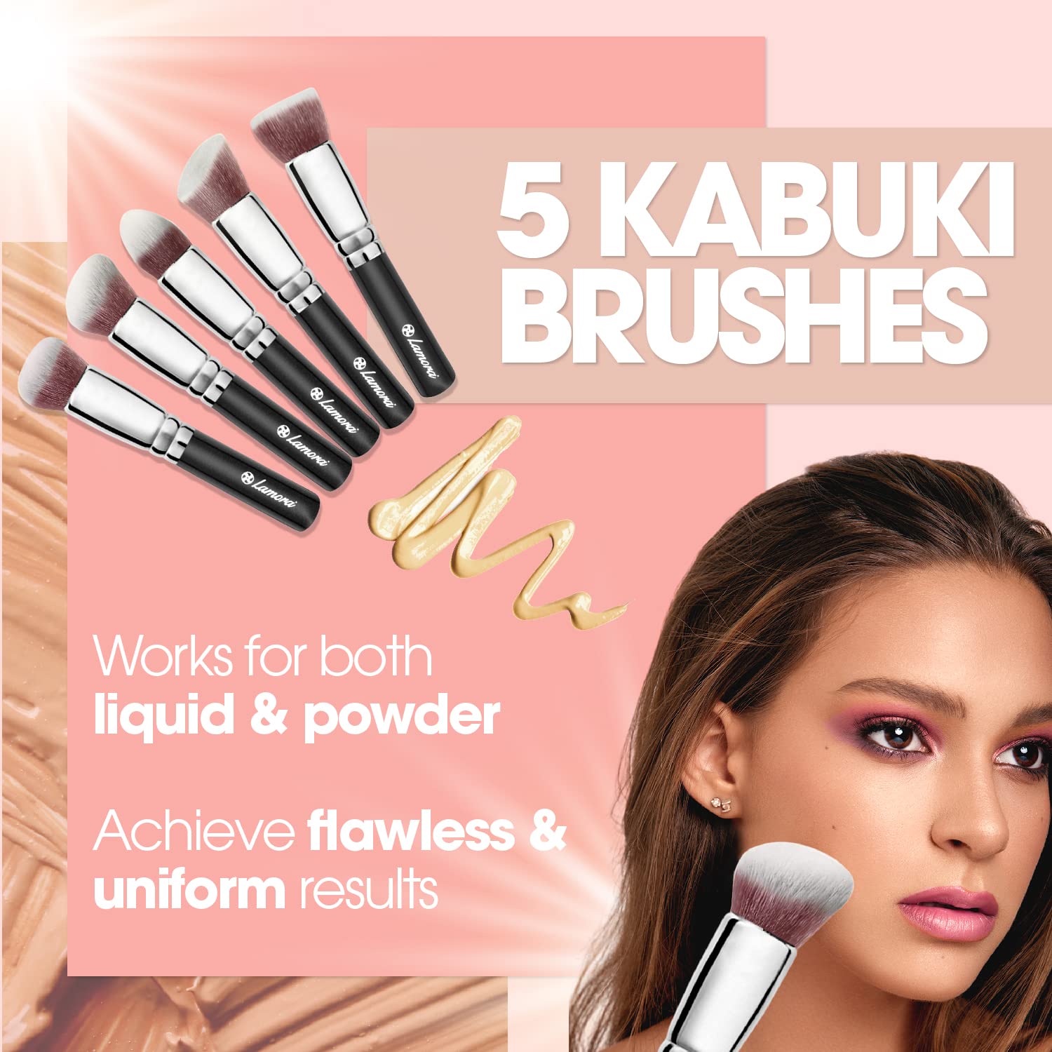 Foundation Kabuki Makeup Brush Set - Powder Blush Concealer Contour Brushes - Perfect For Liquid, Cream or Mineral Products - 10 Pc Collection With ...