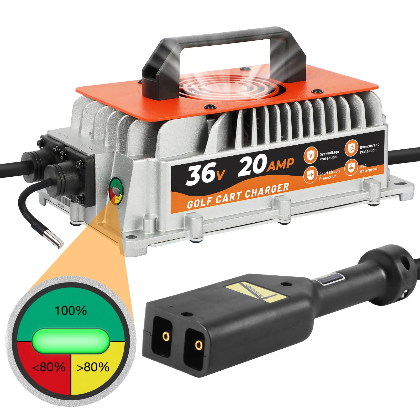 20 AMP 36 Volt EZGO TXT Golf Carts Battery Charger, Smart 36V Golf Cart Charger EZ go 36V Battery Charger for Lead-Acid Battery IP67 Waterproof 16 FT Cable EZ-go Charger 36 Volt for 1996 to Present