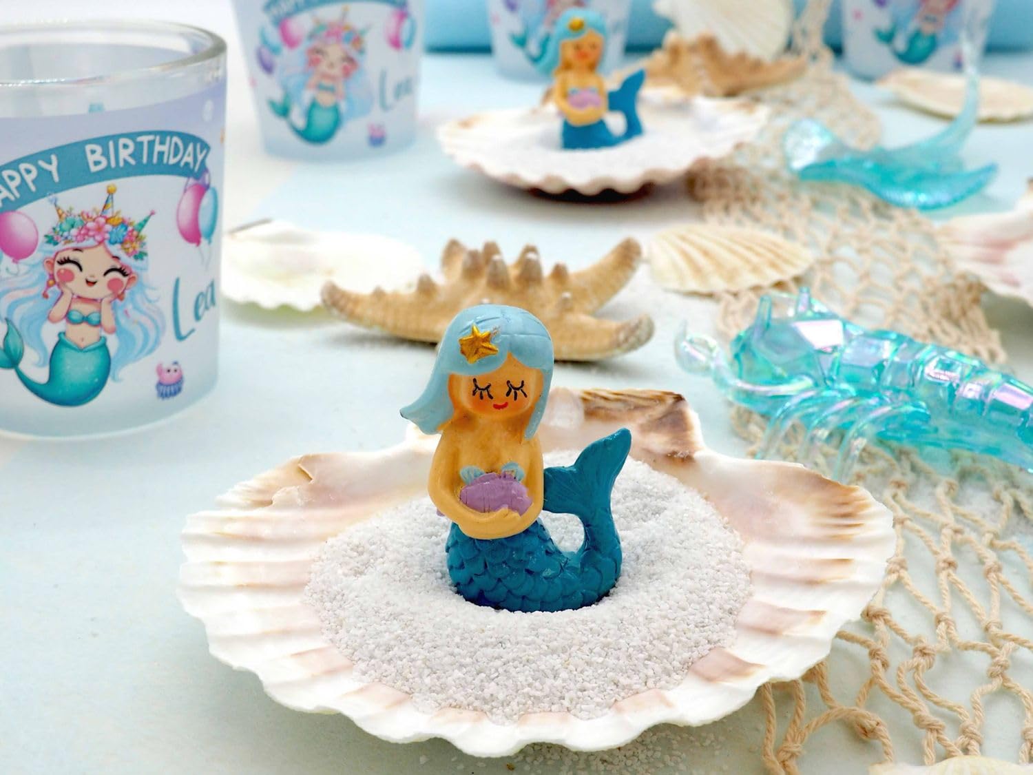 ZauberDeko Tischdeko Personalisiert Kindergeburtstag Meerjungfrau Blau Mädchen Geburtstag Party Unterwasserwelt Set