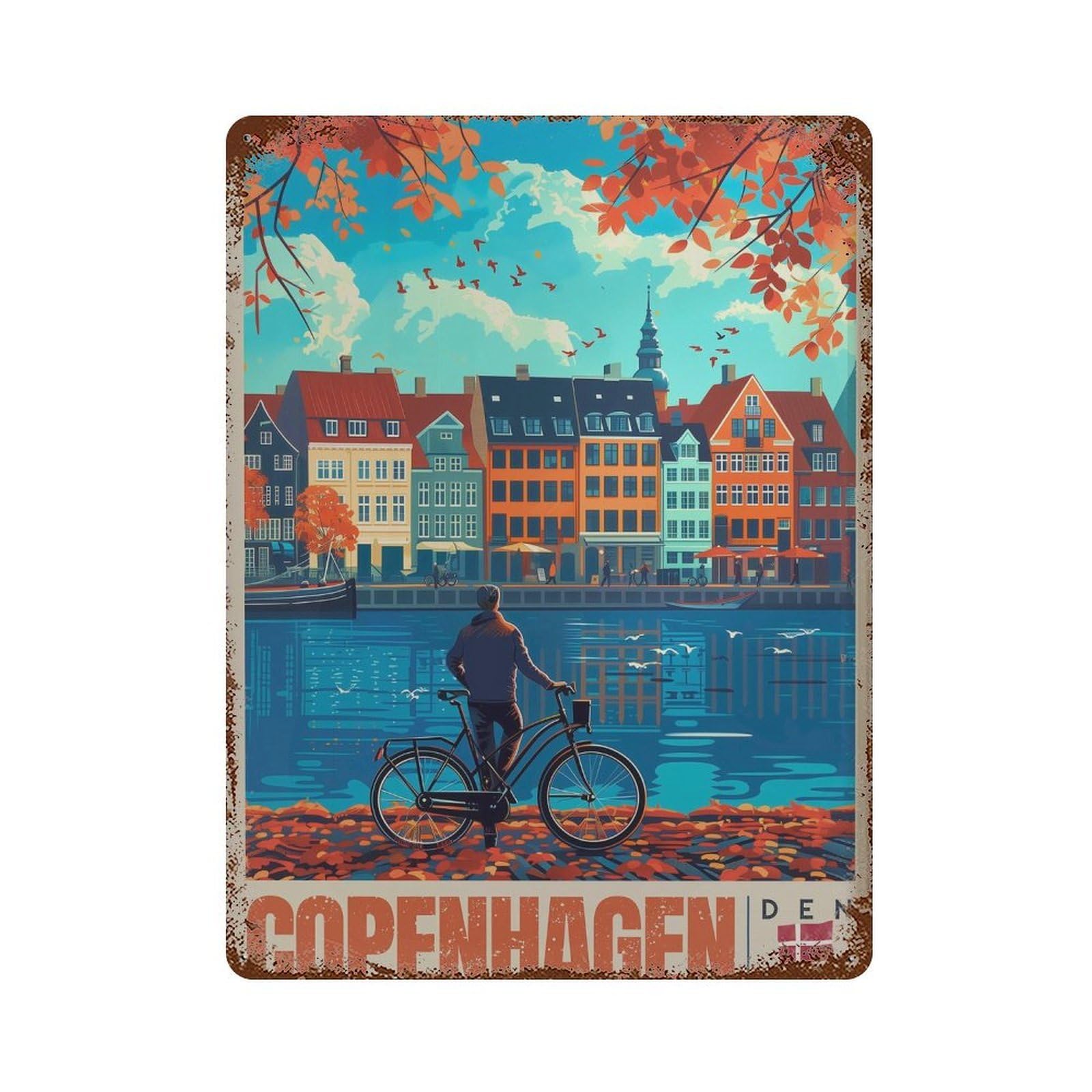 xiaoxiaoshen Copenhagen Travel Scandinavian Wall Decor Art Metal Tin Poster Modern Home Decor Art Home Bar Shop Decorations Vintage Sign 40x30cm