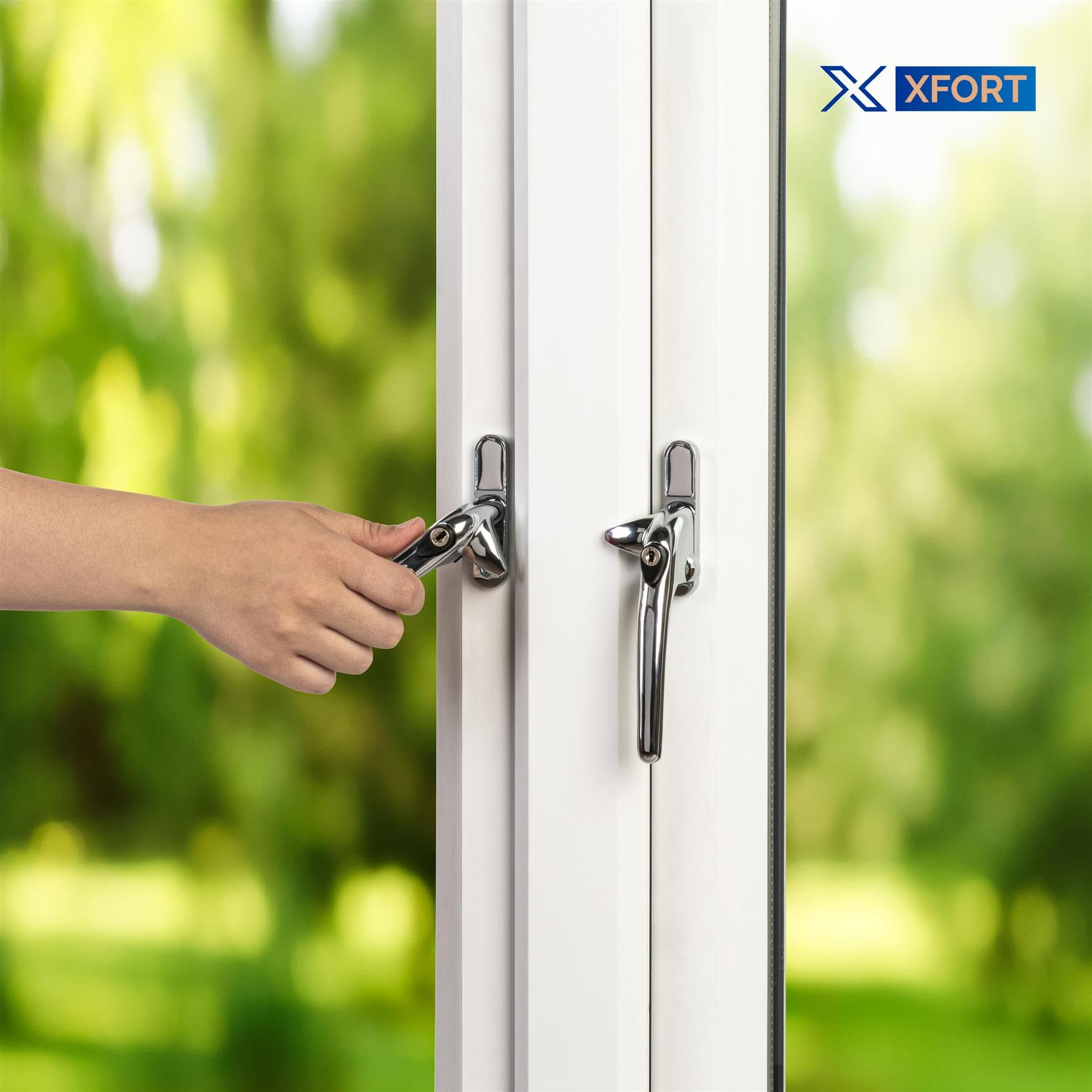XFORT Locking Cockspur Window Handle Installation Kit in Polished Chrome, Left Hand UPVC Window Handle Replacement - Image 2