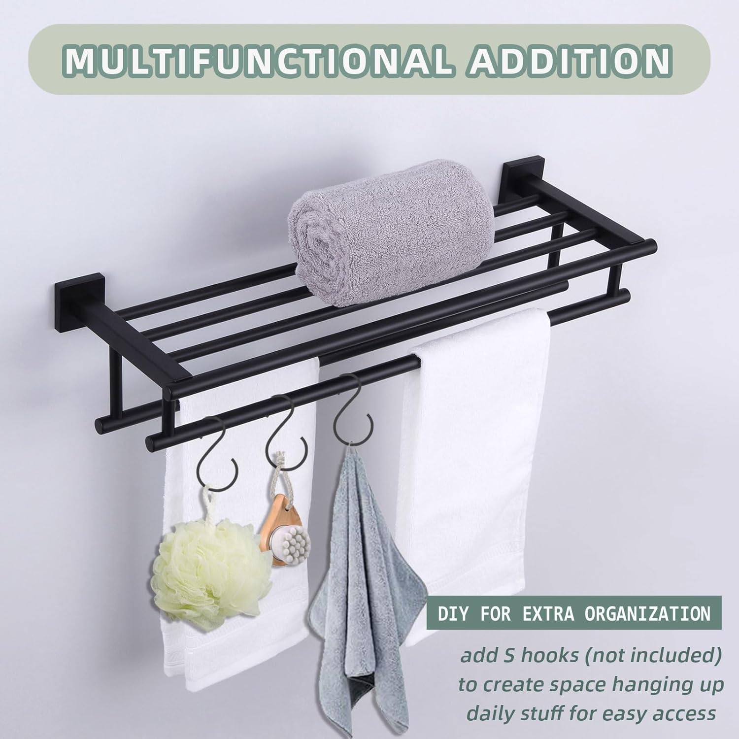 Angle Simple Hand Towel Ring Bundle with 23.62” Towel Shelf with Bar (Matte Black)